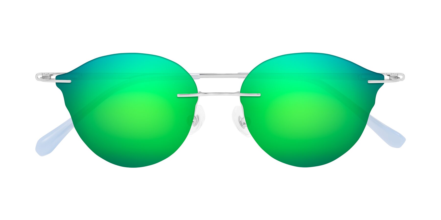 Folded Front of Barlow in Silver/Blue/Purple with Green Mirrored Lenses