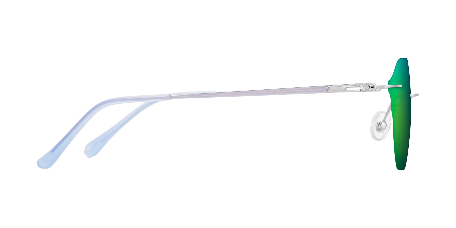 Side of Barlow in Silver/Blue/Purple with Green Mirrored Lenses