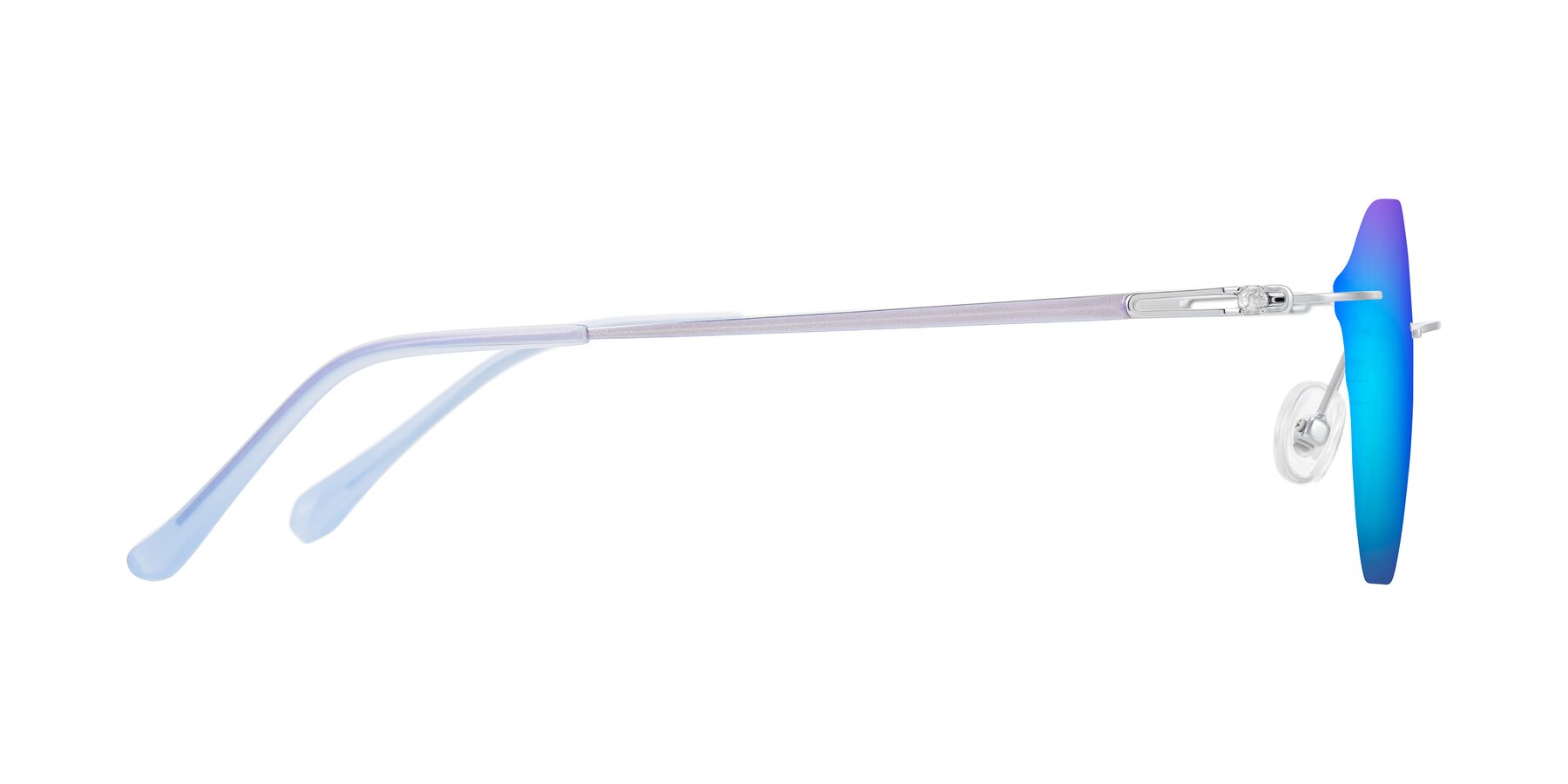Side of Barlow in Silver/Blue/Purple with Blue Mirrored Lenses