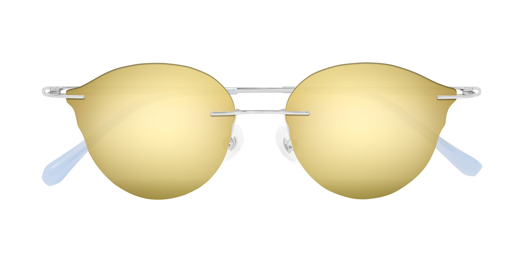 Folded Front of Barlow in Silver/Blue/Purple with Gold Mirrored Lenses