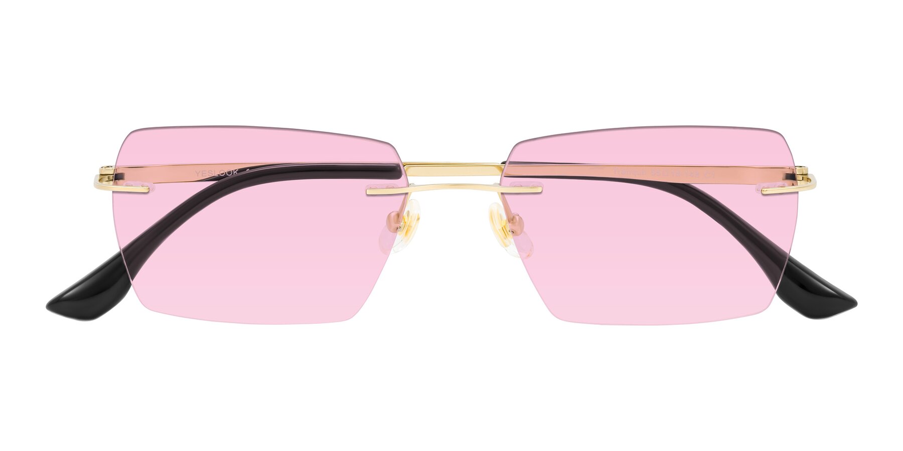 Folded Front of Tranquil in Gold with Light Pink Tinted Lenses