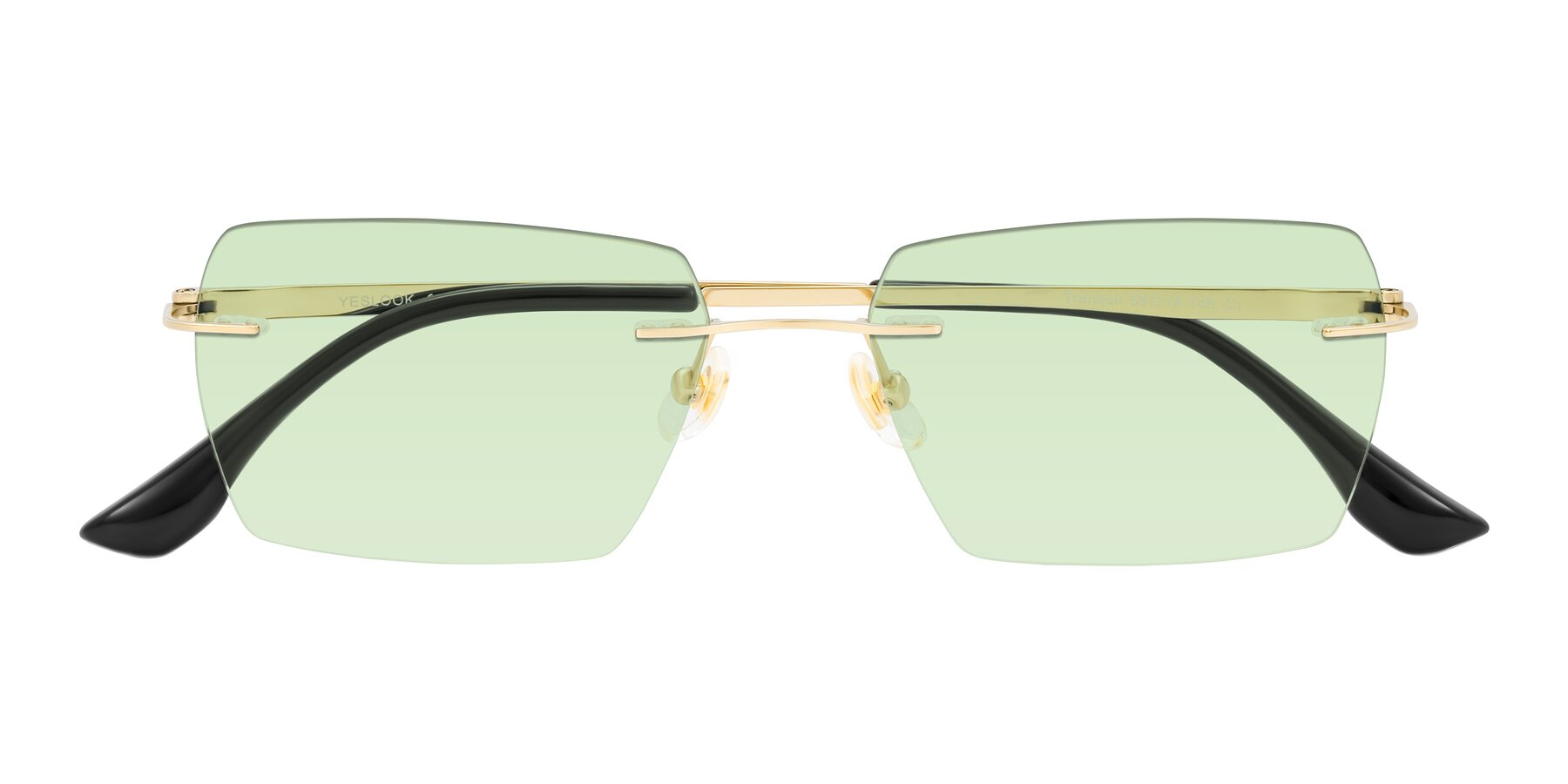 Folded Front of Tranquil in Gold with Light Green Tinted Lenses