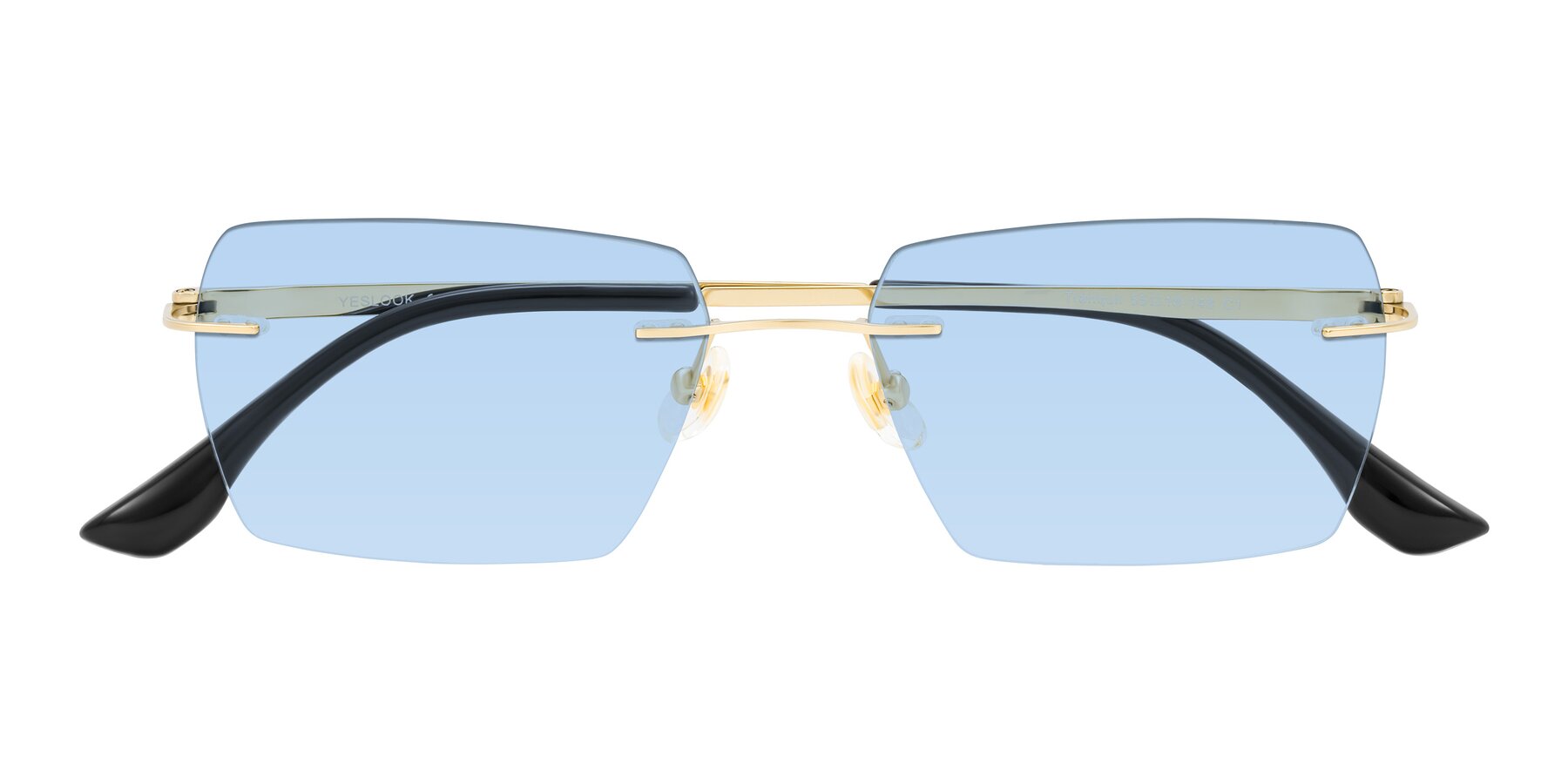 Folded Front of Tranquil in Gold with Light Blue Tinted Lenses