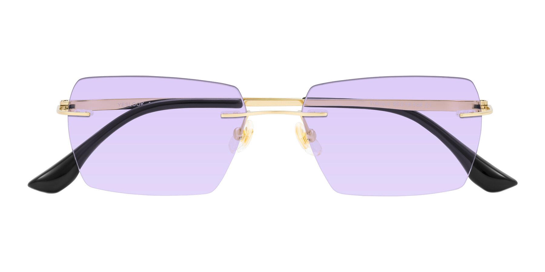 Folded Front of Tranquil in Gold with Light Purple Tinted Lenses