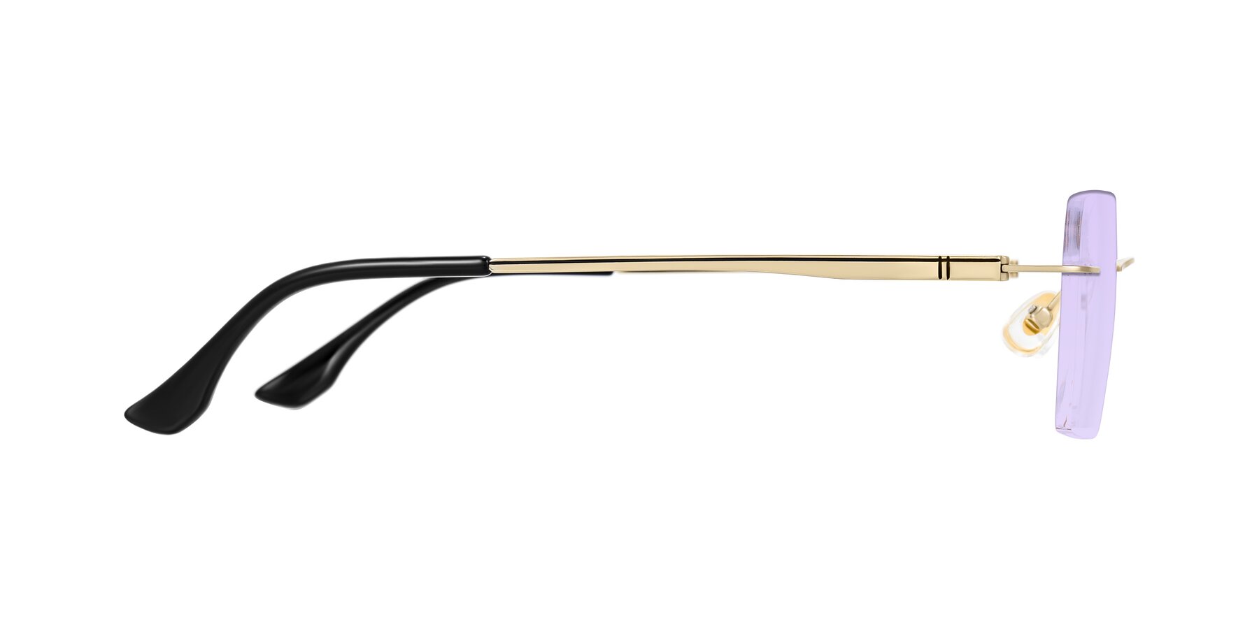 Side of Tranquil in Gold with Light Purple Tinted Lenses
