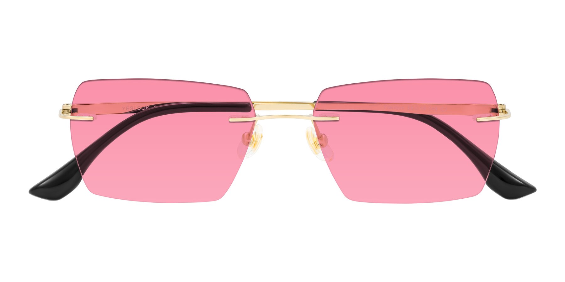 Folded Front of Tranquil in Gold with Pink Tinted Lenses