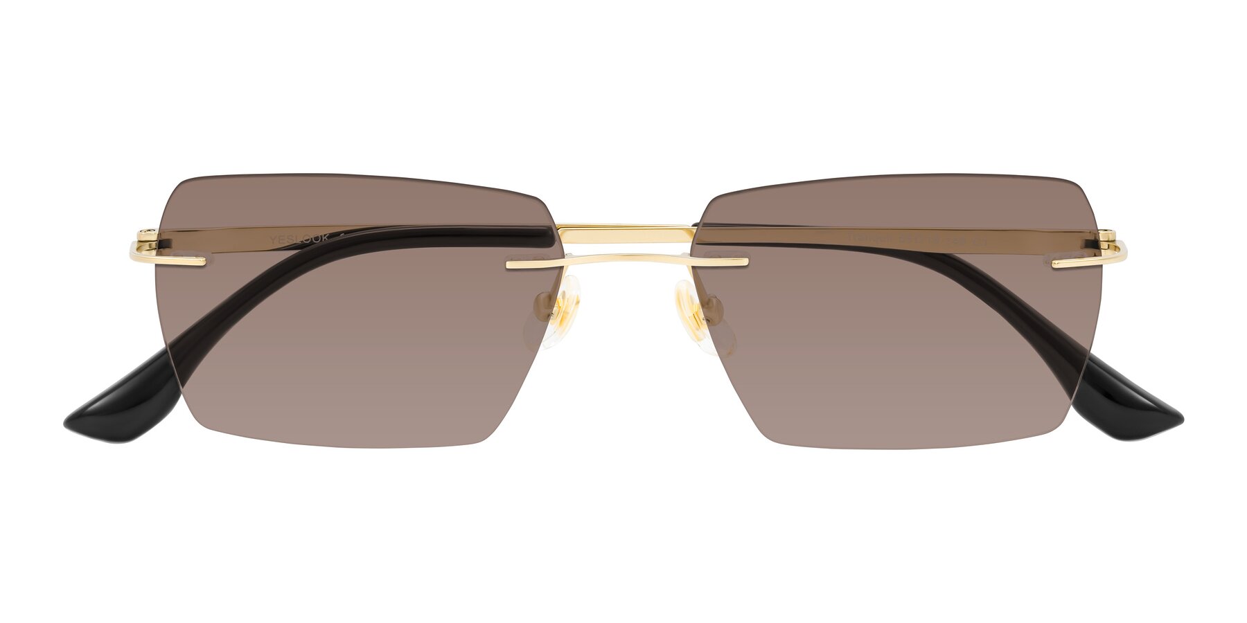 Folded Front of Tranquil in Gold with Medium Brown Tinted Lenses