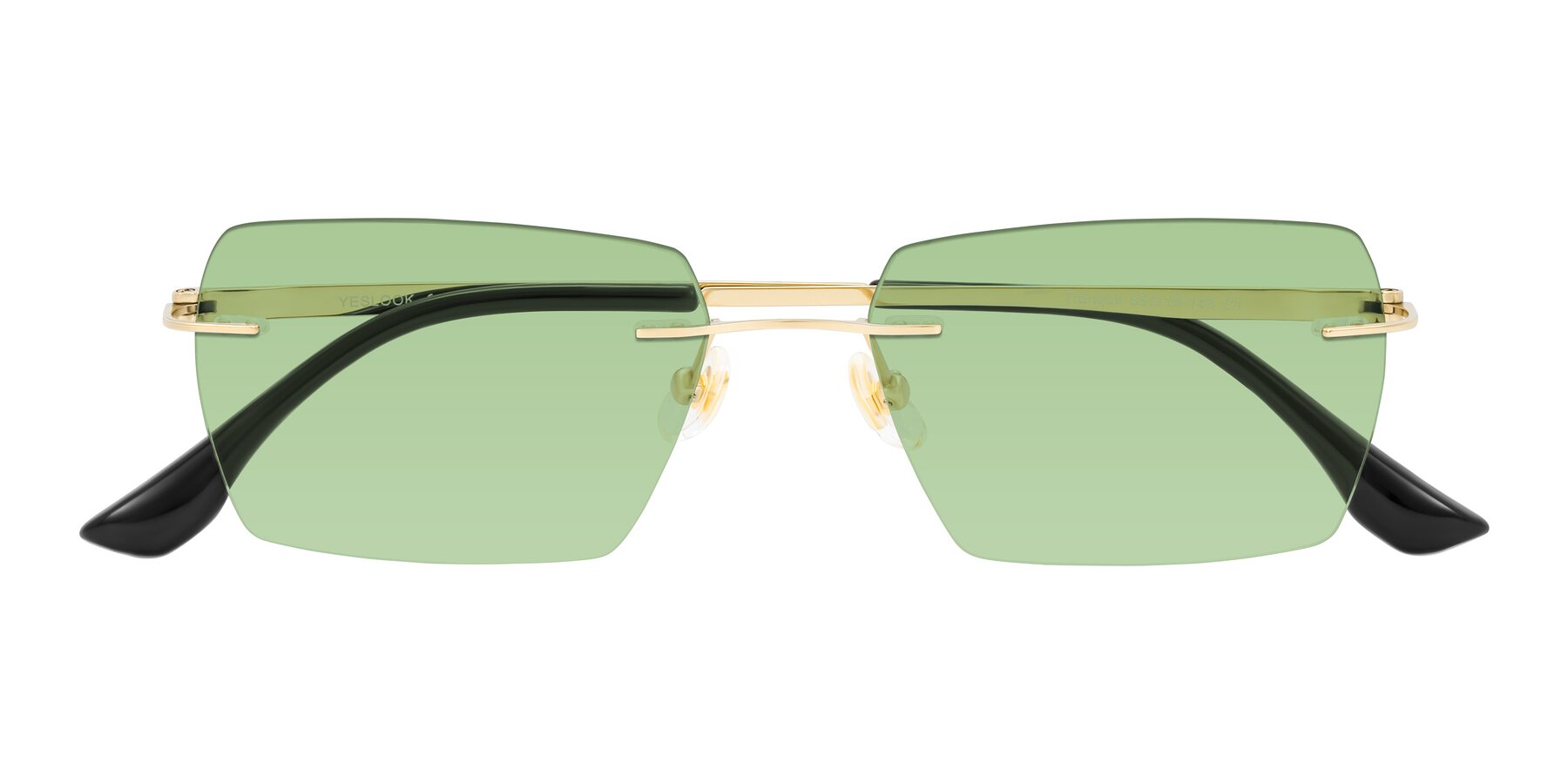 Folded Front of Tranquil in Gold with Medium Green Tinted Lenses