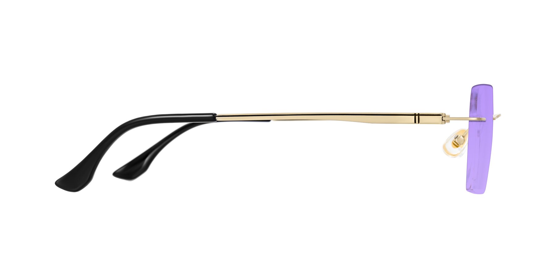 Side of Tranquil in Gold with Medium Purple Tinted Lenses
