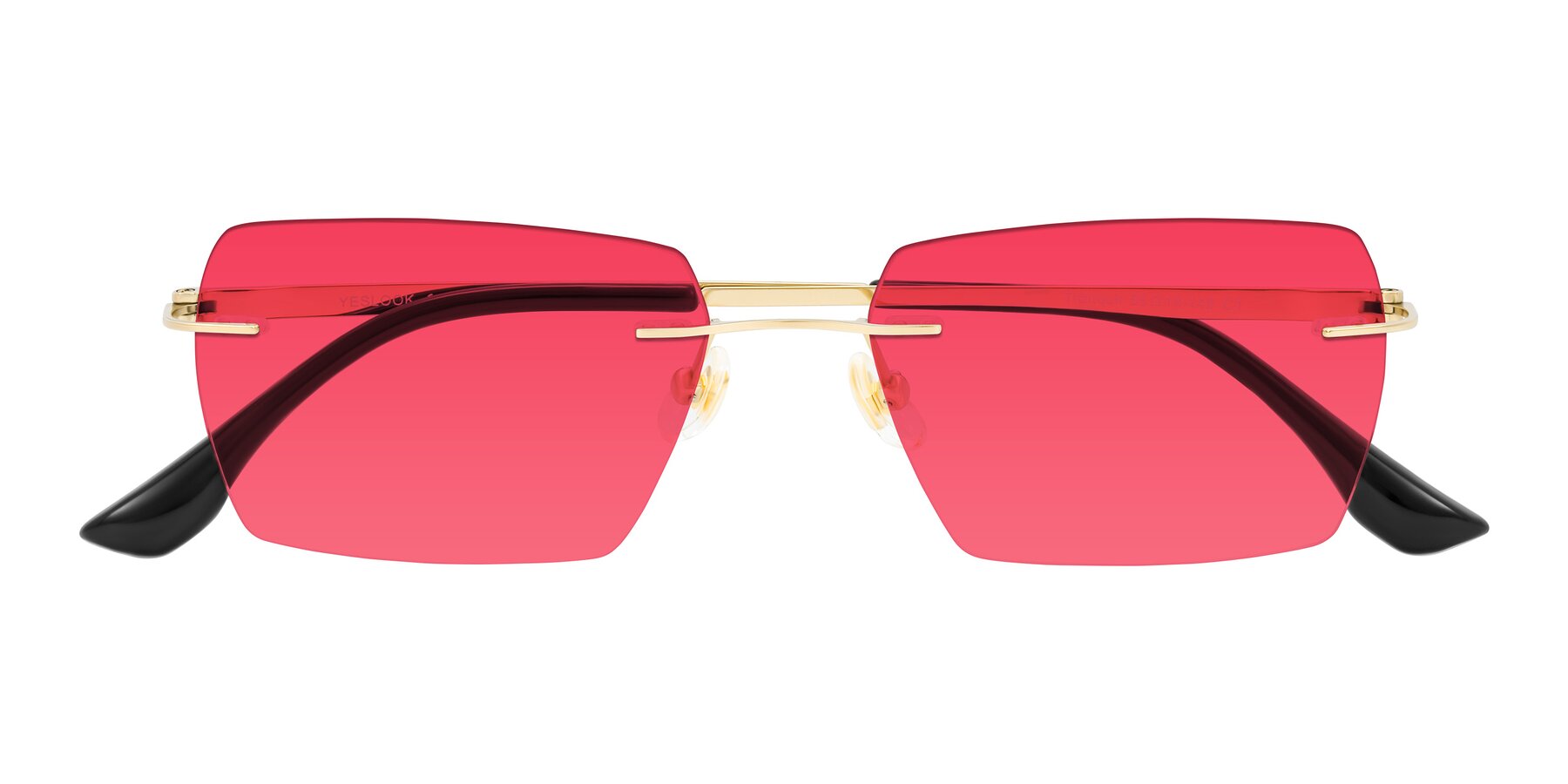 Folded Front of Tranquil in Gold with Red Tinted Lenses
