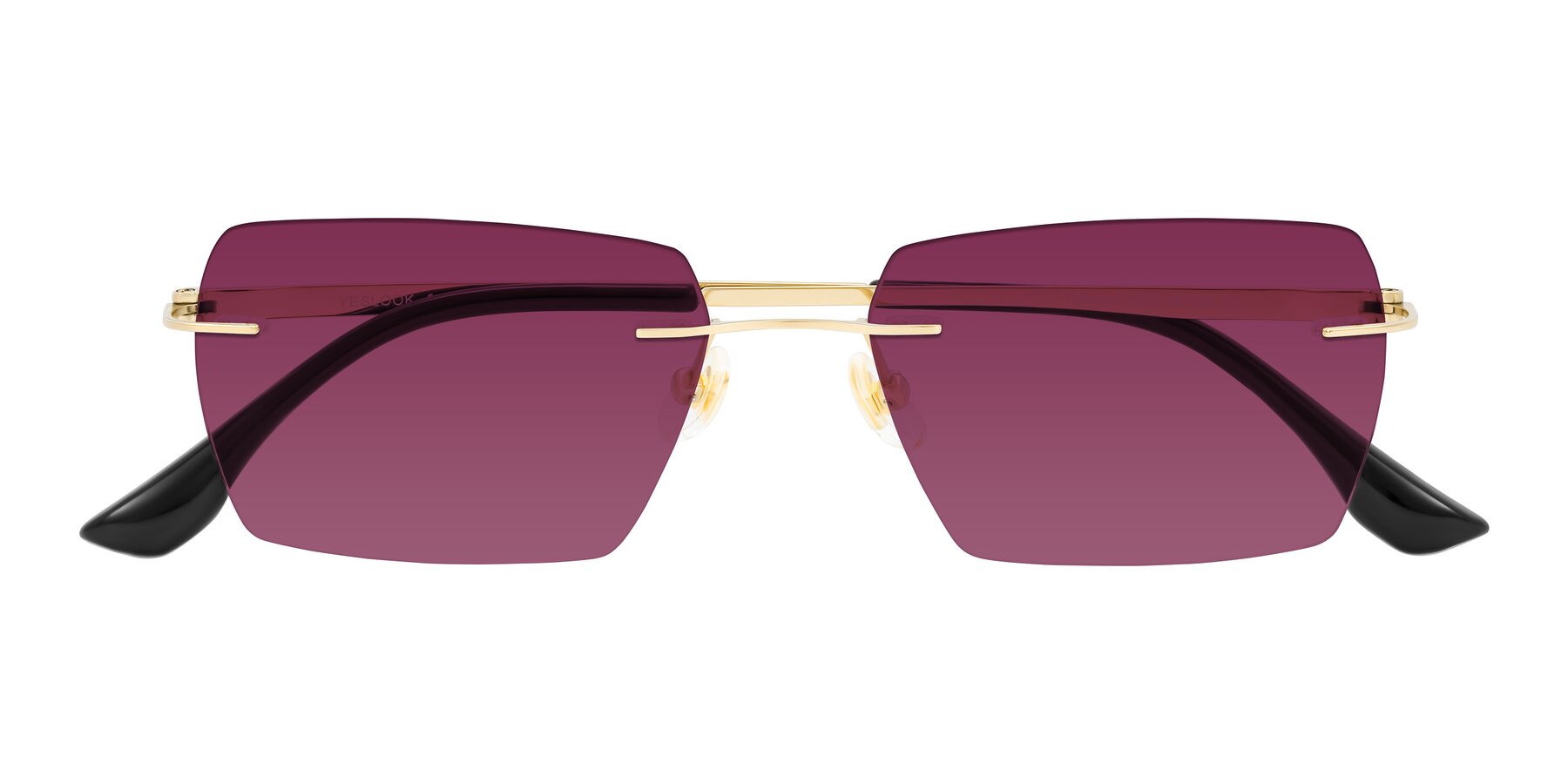 Folded Front of Tranquil in Gold with Wine Tinted Lenses