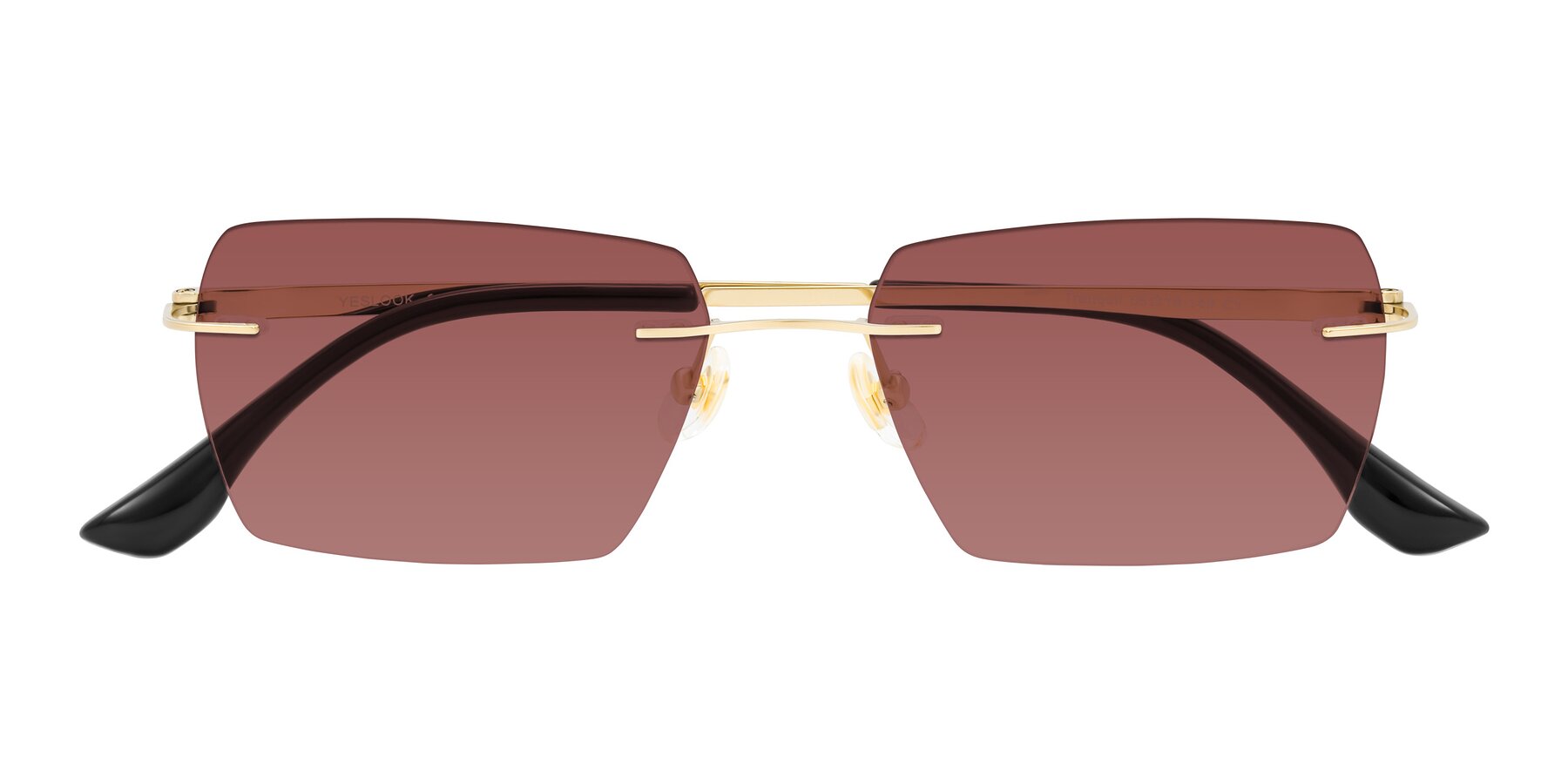 Folded Front of Tranquil in Gold with Garnet Tinted Lenses