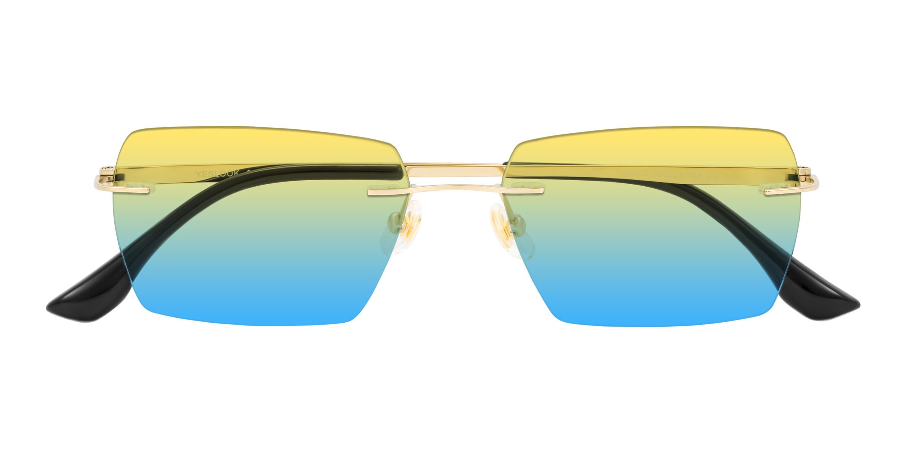 Folded Front of Tranquil in Gold with Yellow / Blue Gradient Lenses