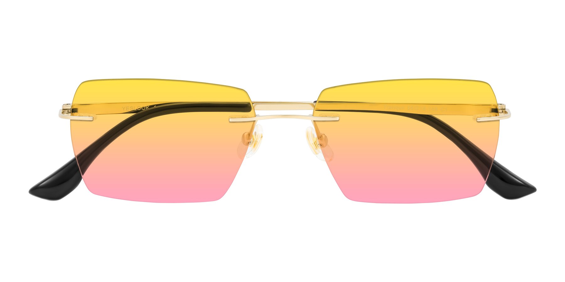 Folded Front of Tranquil in Gold with Yellow / Pink Gradient Lenses