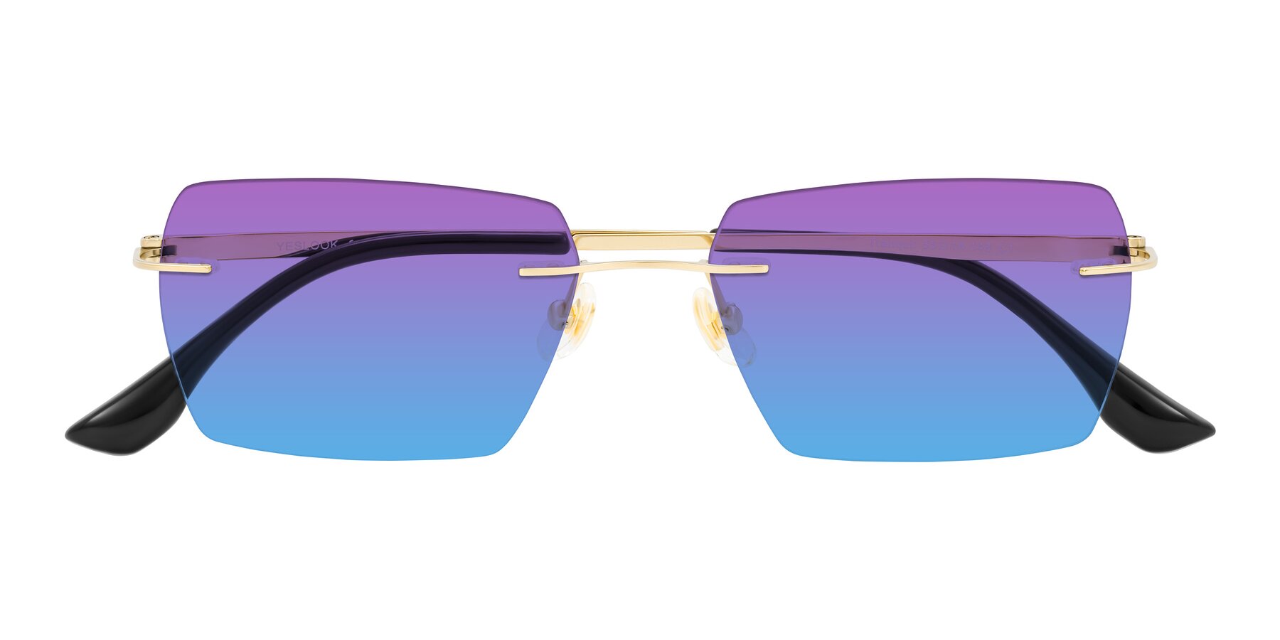 Folded Front of Tranquil in Gold with Purple / Blue Gradient Lenses
