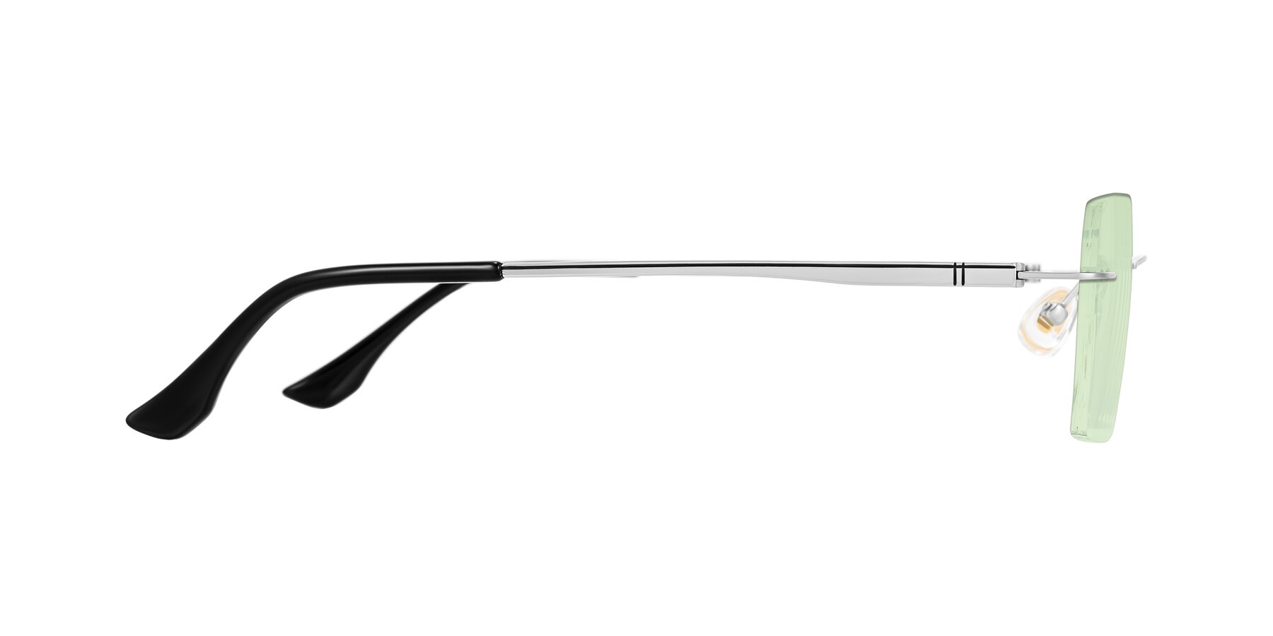 Side of Tranquil in Silver with Light Green Tinted Lenses