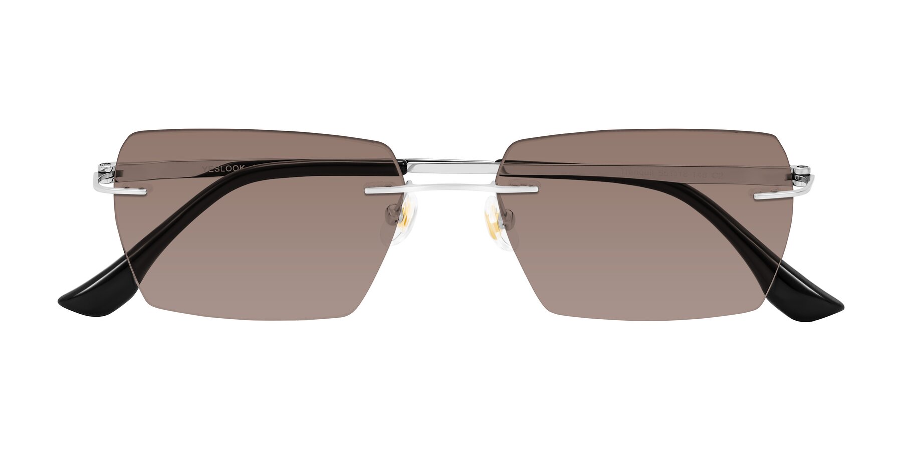 Folded Front of Tranquil in Silver with Medium Brown Tinted Lenses