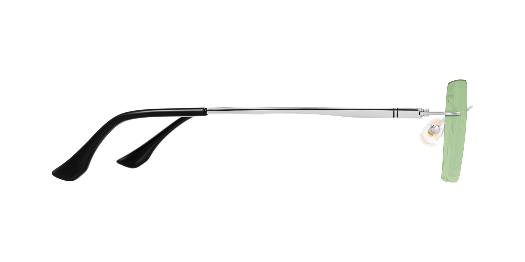 Side of Tranquil in Silver with Medium Green Tinted Lenses
