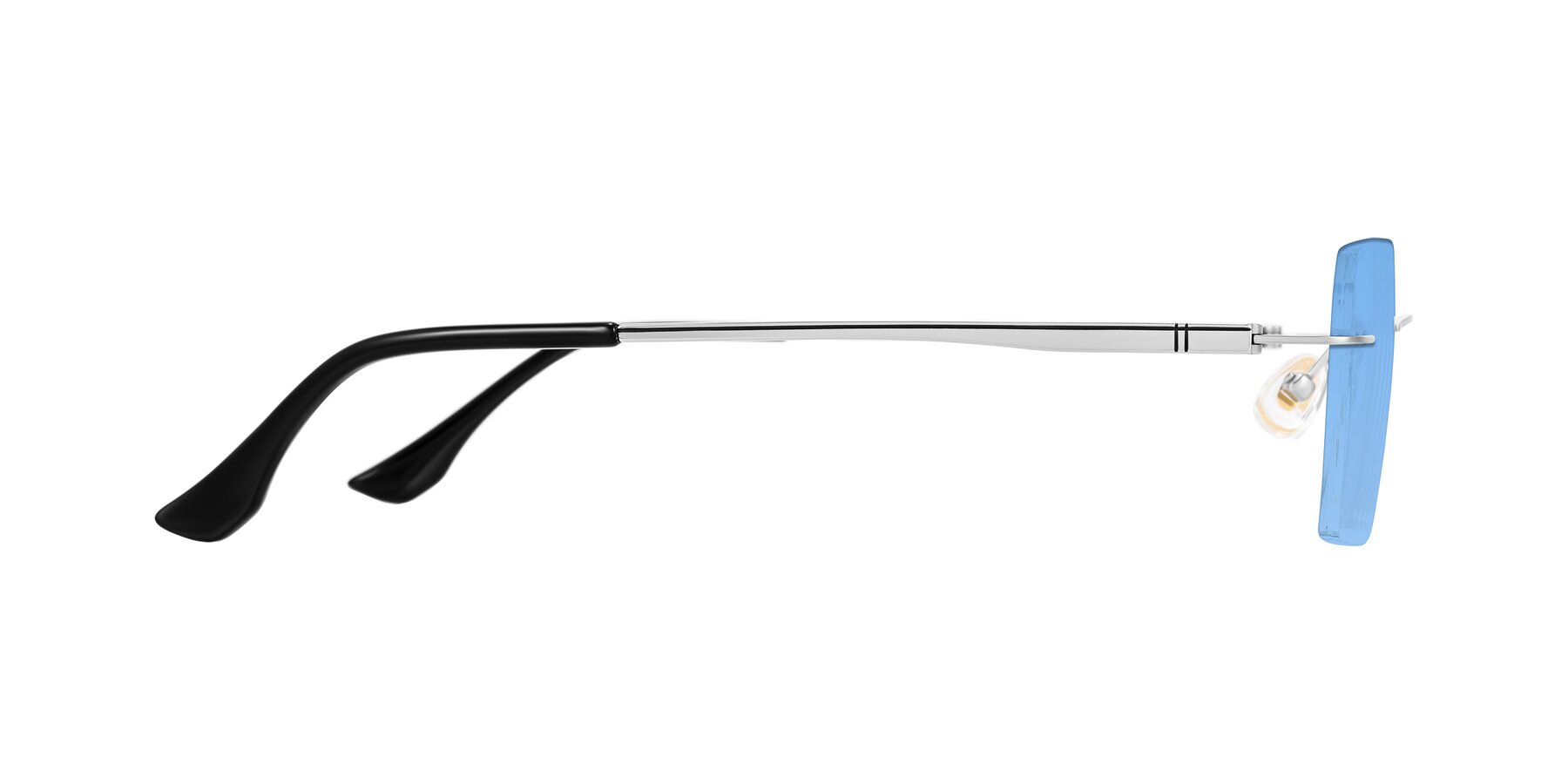 Side of Tranquil in Silver with Medium Blue Tinted Lenses