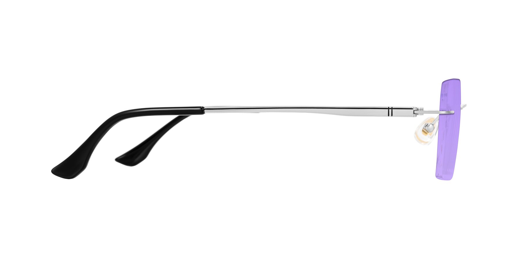Side of Tranquil in Silver with Medium Purple Tinted Lenses