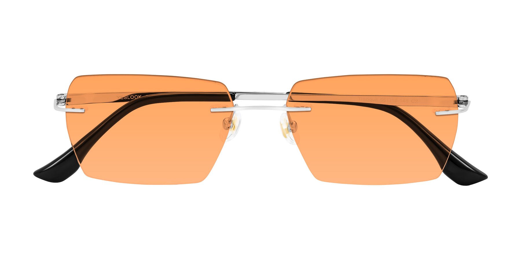 Folded Front of Tranquil in Silver with Medium Orange Tinted Lenses