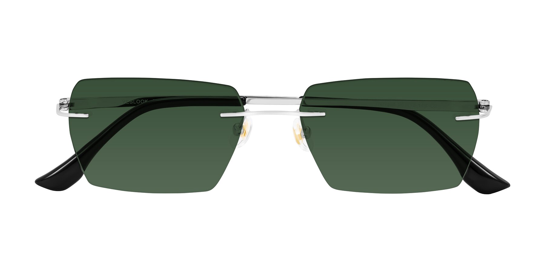 Folded Front of Tranquil in Silver with Green Tinted Lenses