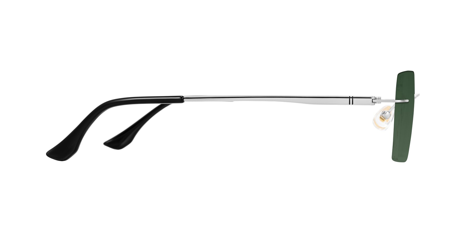 Side of Tranquil in Silver with Green Tinted Lenses
