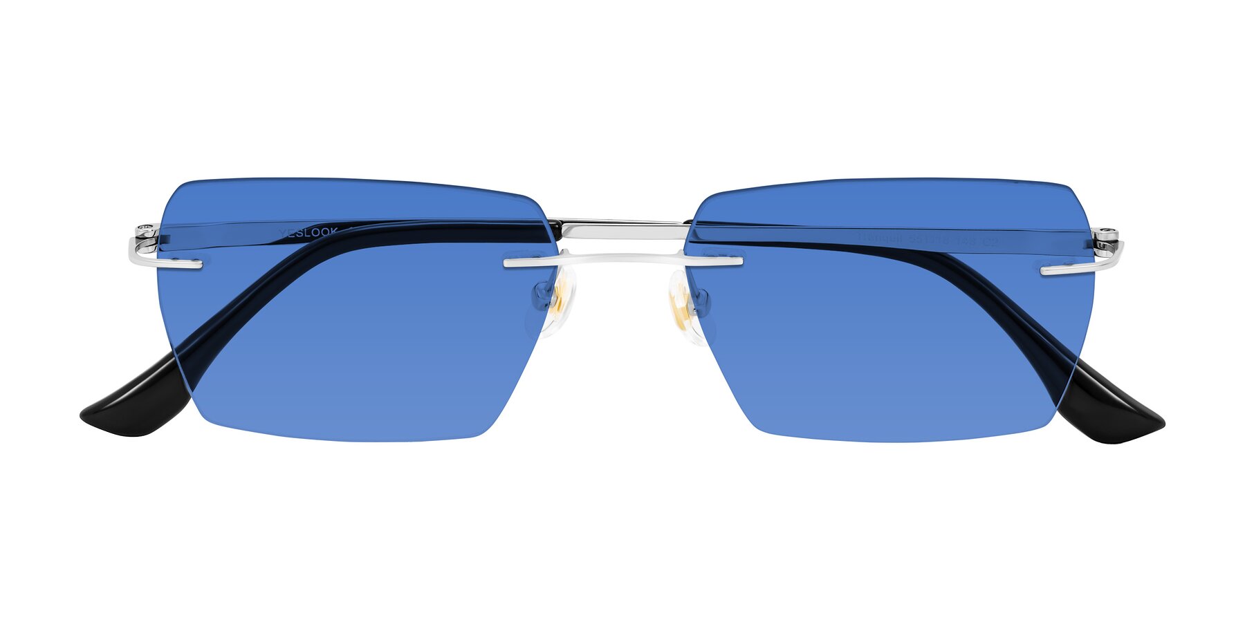 Folded Front of Tranquil in Silver with Blue Tinted Lenses