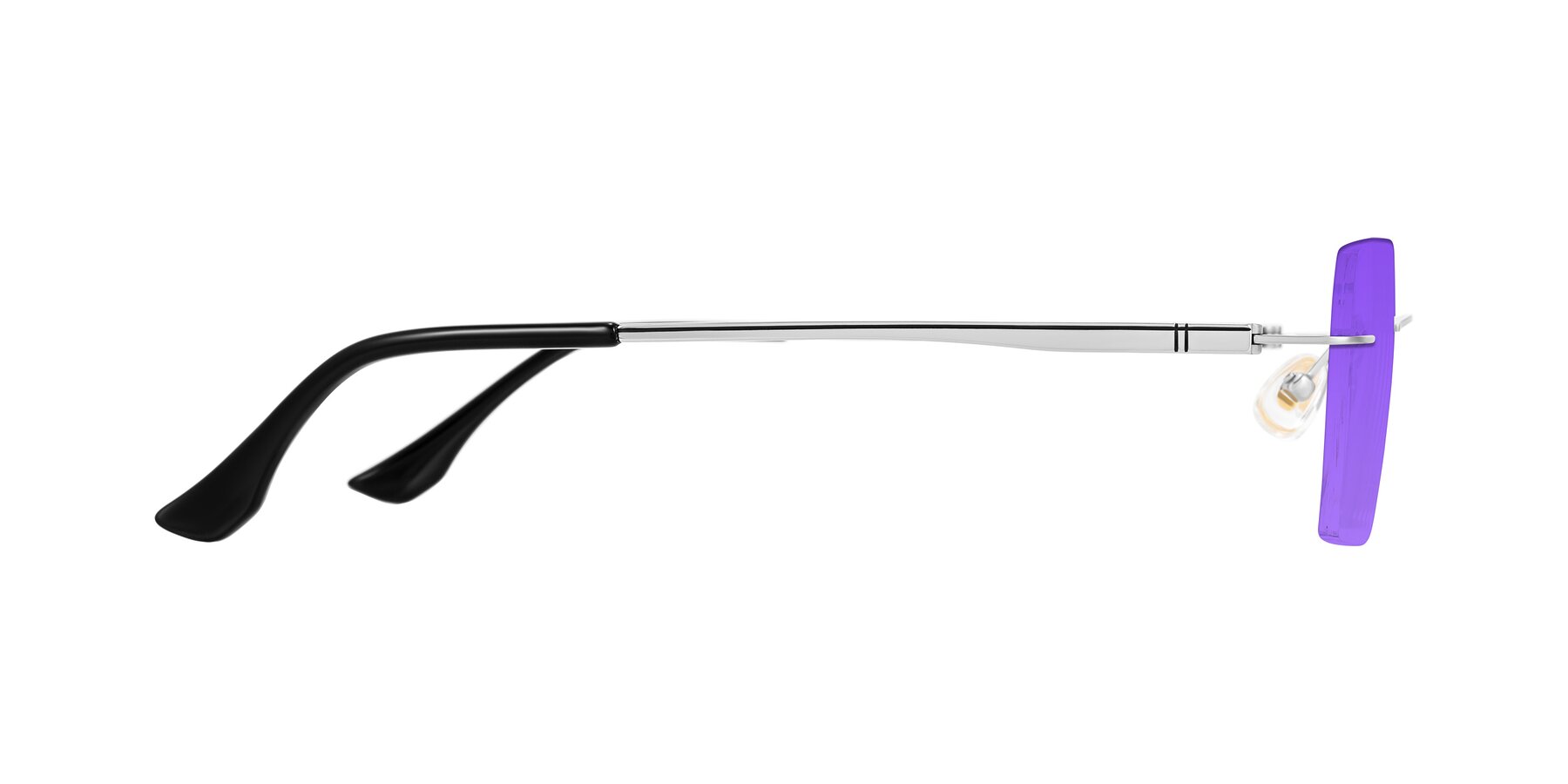 Side of Tranquil in Silver with Purple Tinted Lenses
