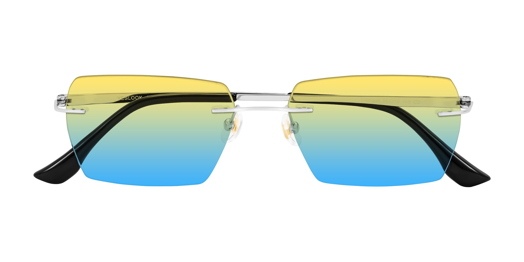 Folded Front of Tranquil in Silver with Yellow / Blue Gradient Lenses