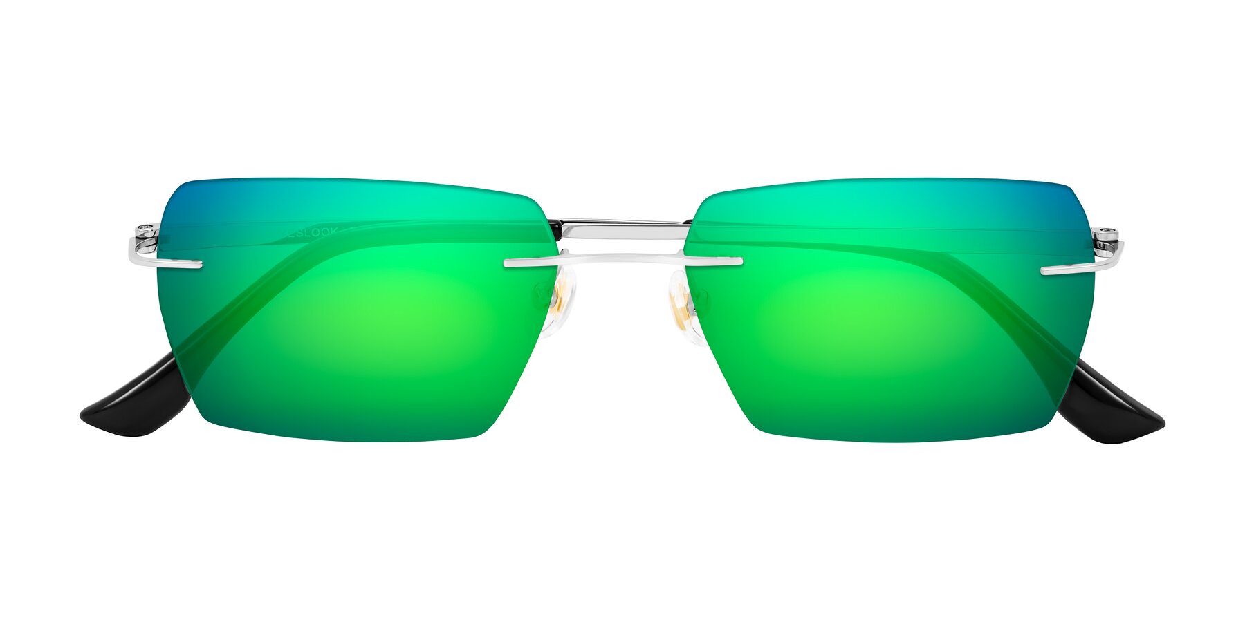Folded Front of Tranquil in Silver with Green Mirrored Lenses