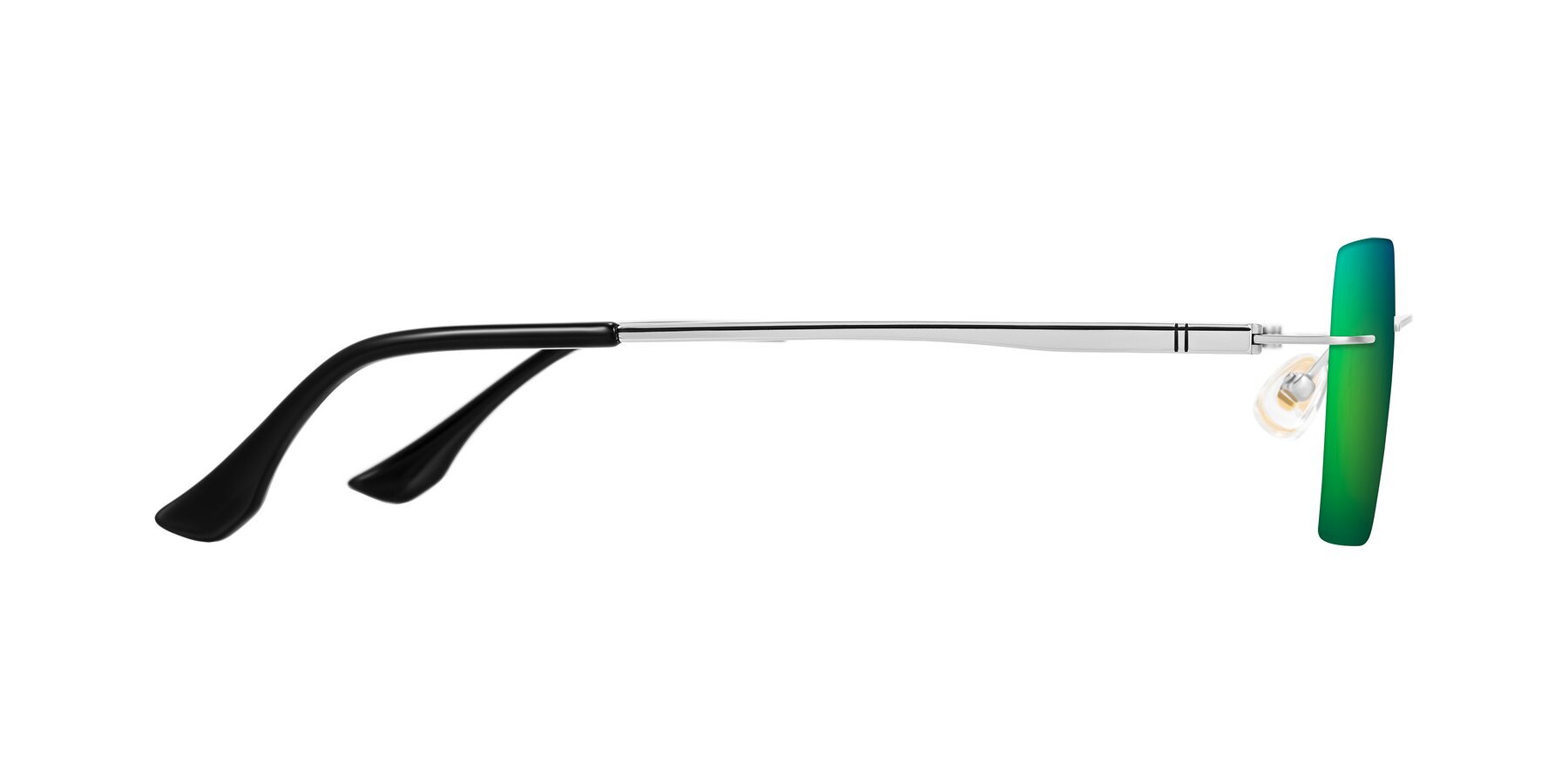 Side of Tranquil in Silver with Green Mirrored Lenses