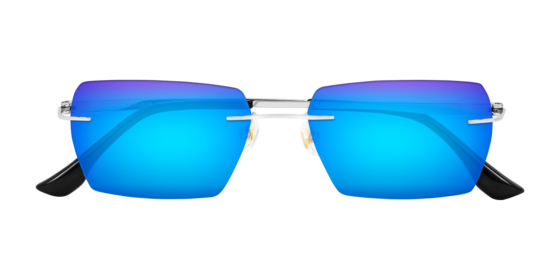 Folded Front of Tranquil in Silver with Blue Mirrored Lenses