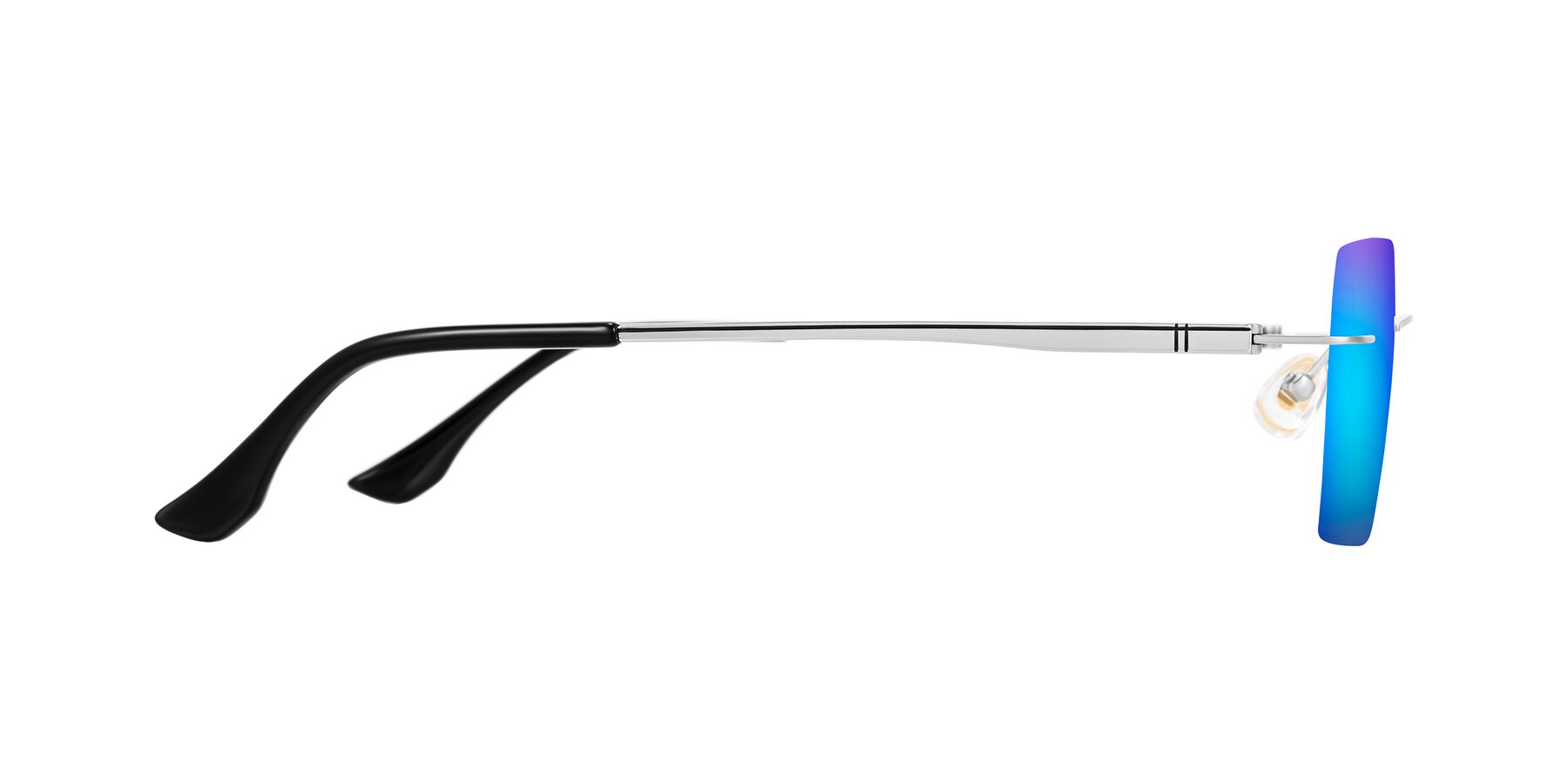 Side of Tranquil in Silver with Blue Mirrored Lenses