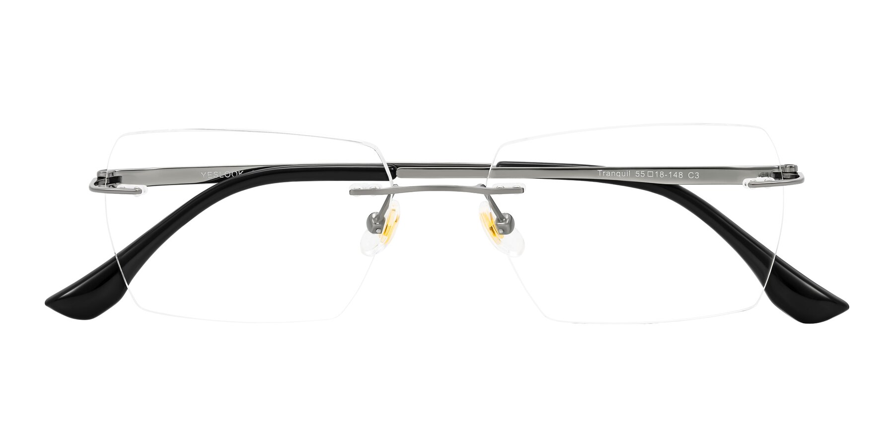 Folded Front of Tranquil in Gunmetal with Clear Blue Light Blocking Lenses