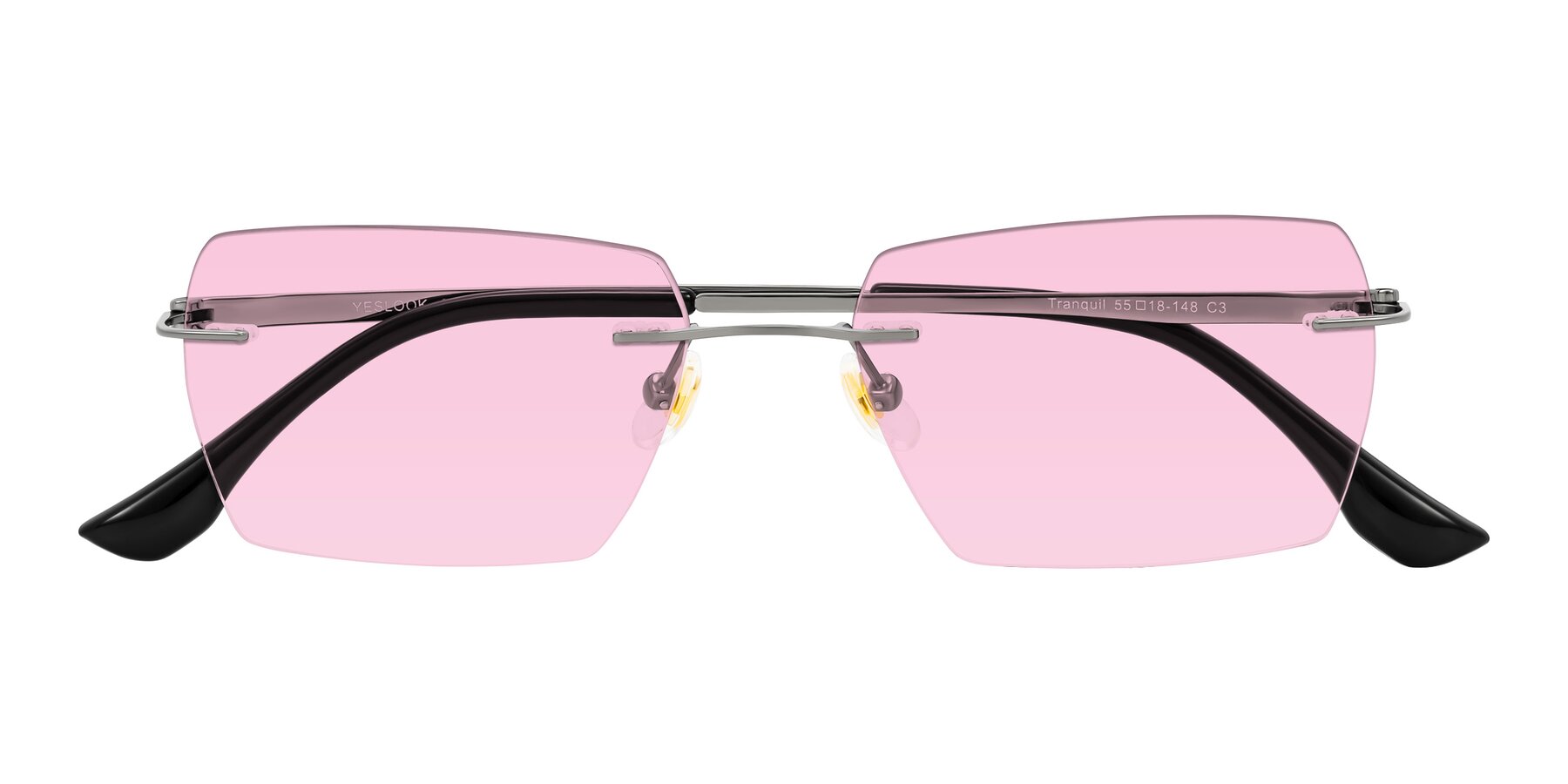Folded Front of Tranquil in Gunmetal with Light Pink Tinted Lenses