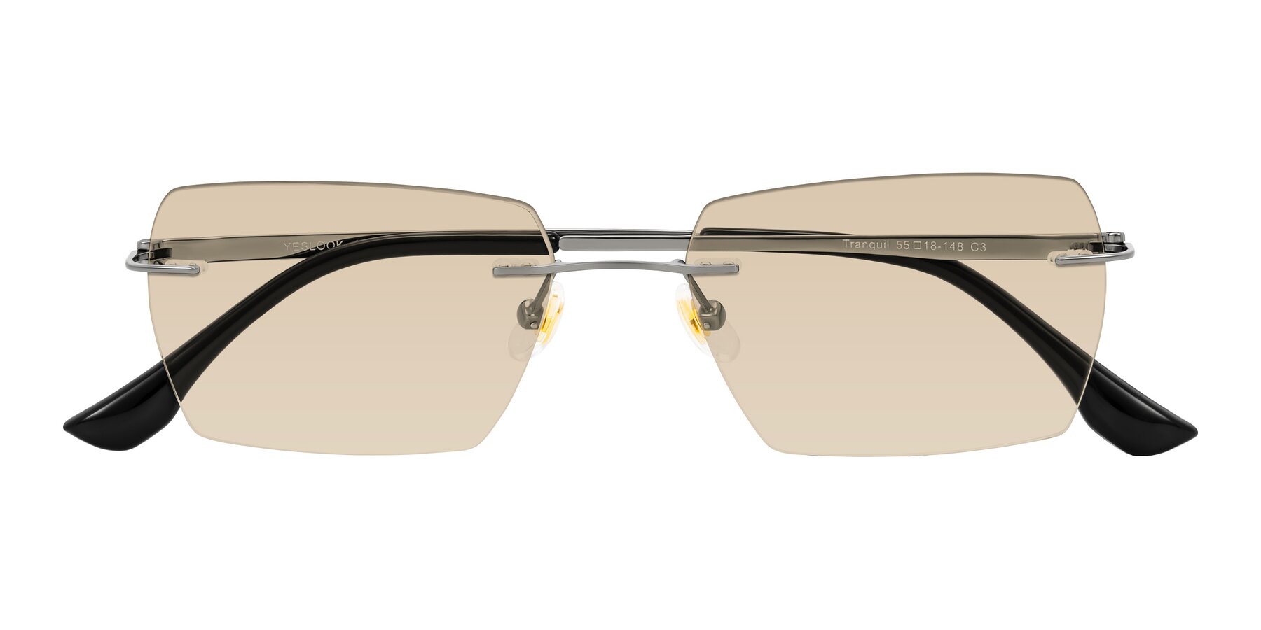 Folded Front of Tranquil in Gunmetal with Light Brown Tinted Lenses