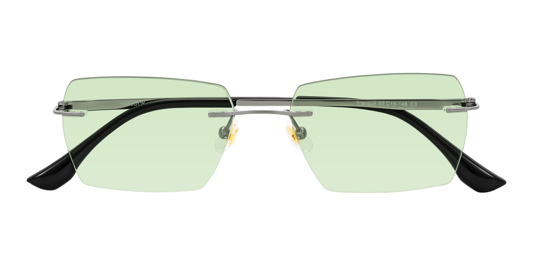 Folded Front of Tranquil in Gunmetal with Light Green Tinted Lenses