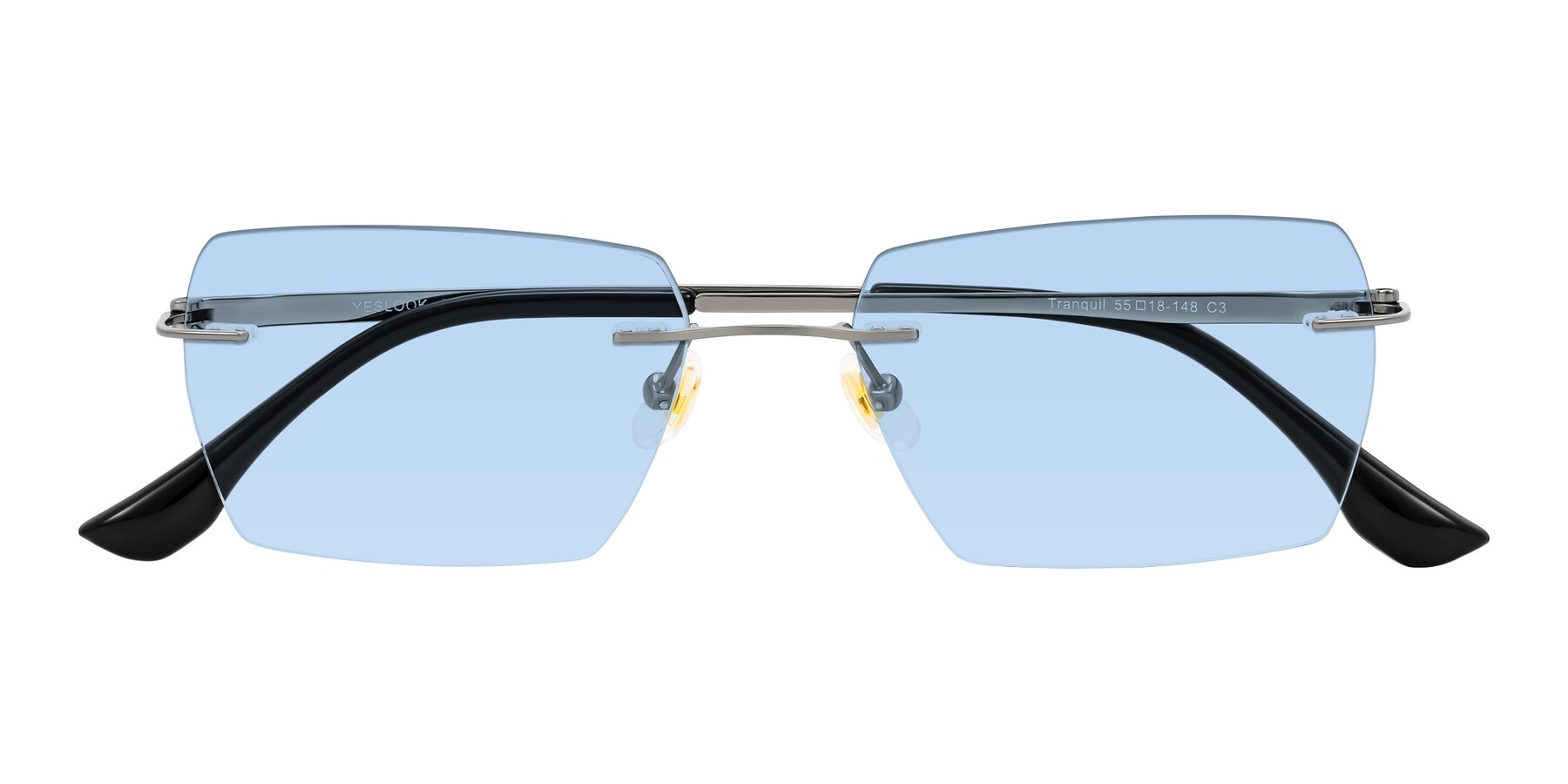 Folded Front of Tranquil in Gunmetal with Light Blue Tinted Lenses