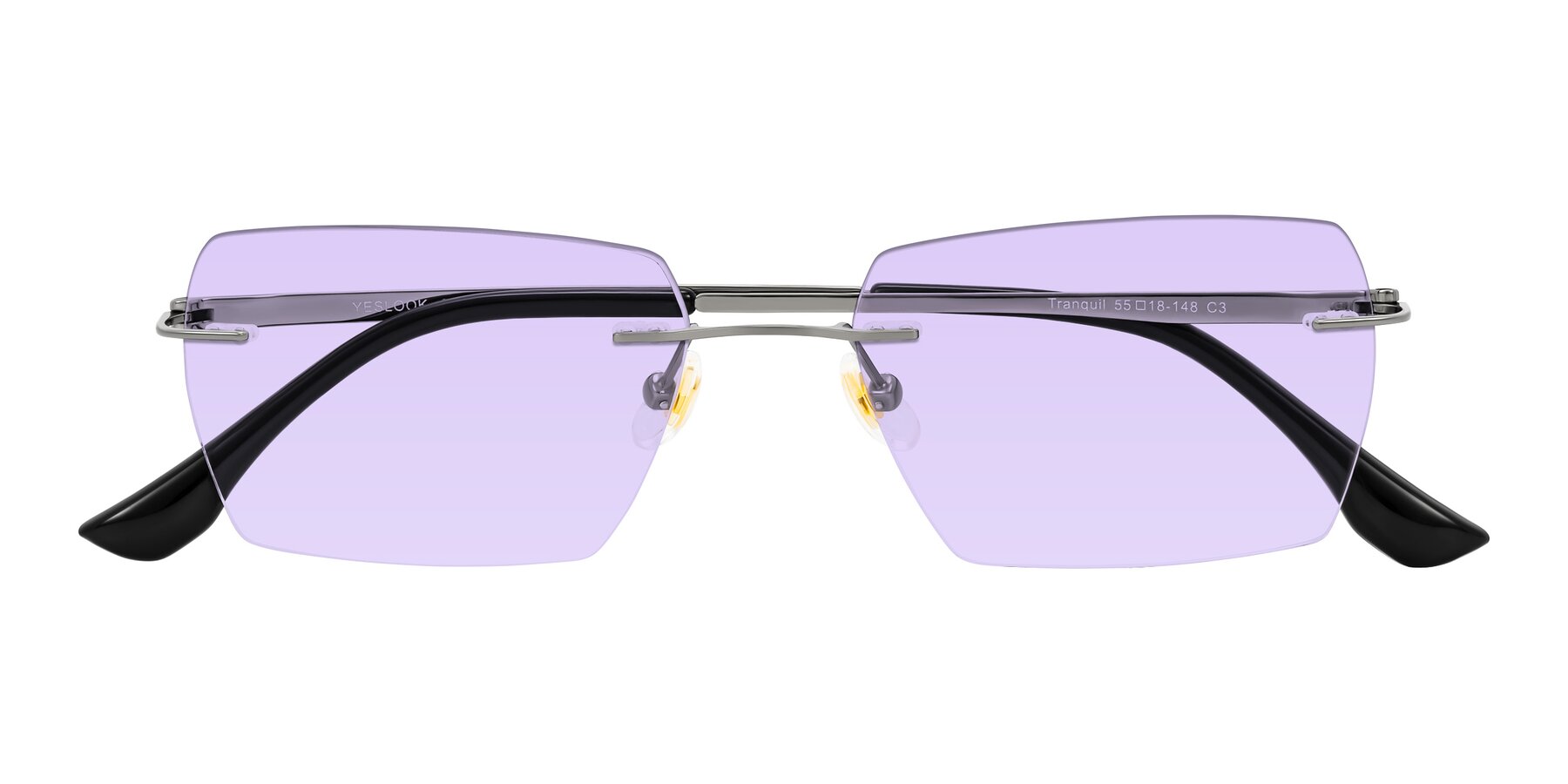 Folded Front of Tranquil in Gunmetal with Light Purple Tinted Lenses