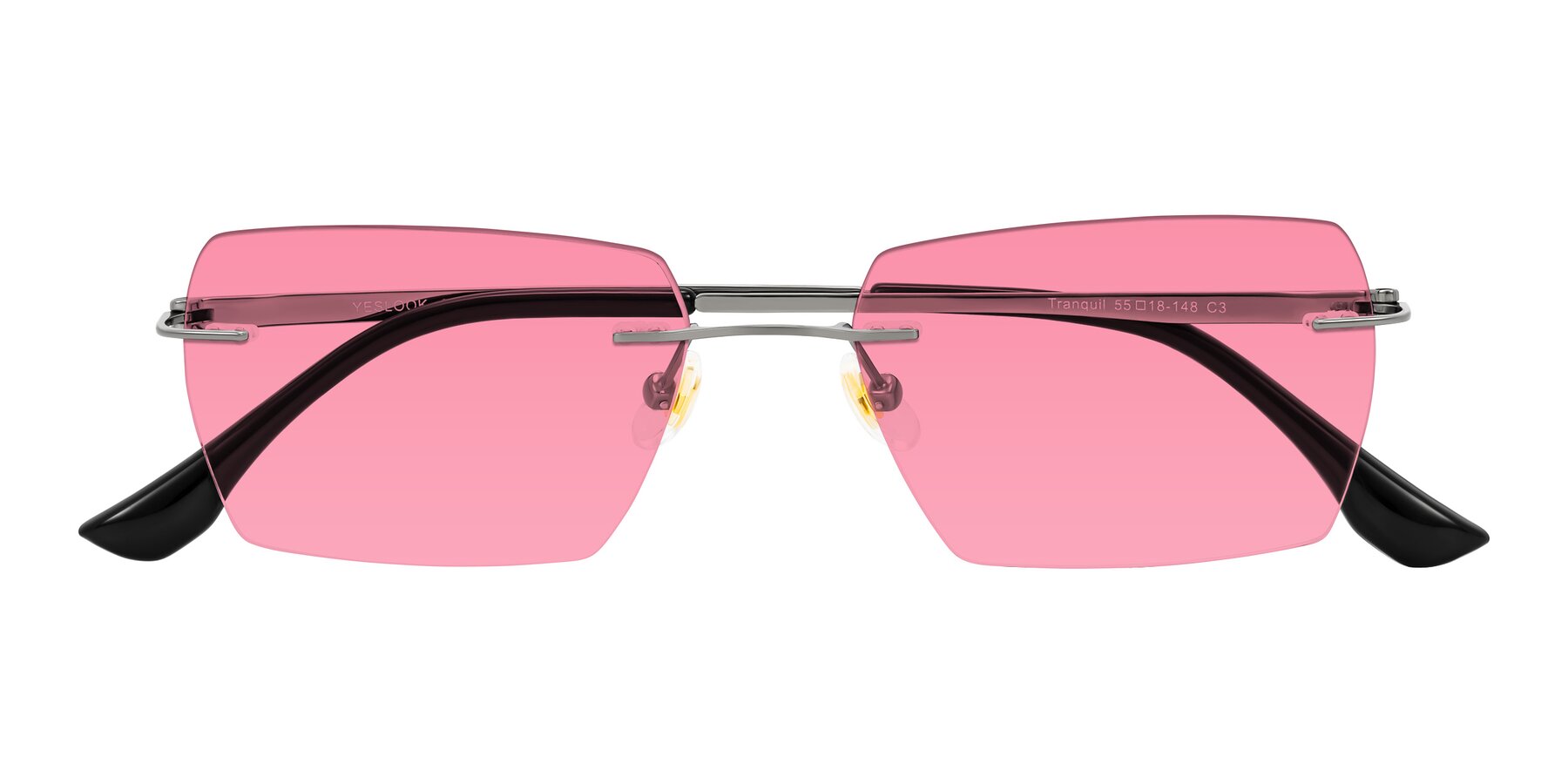 Folded Front of Tranquil in Gunmetal with Pink Tinted Lenses