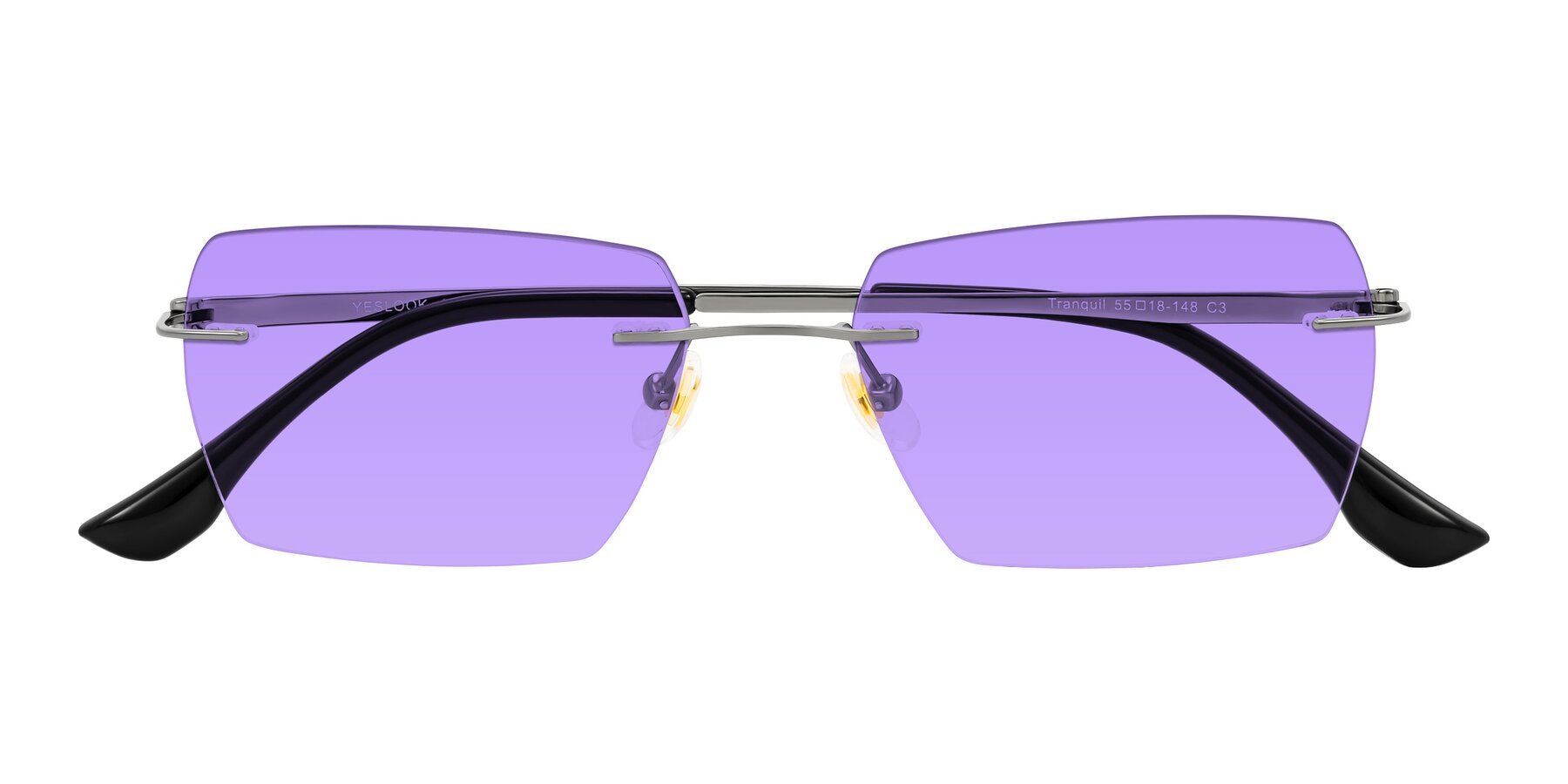Folded Front of Tranquil in Gunmetal with Medium Purple Tinted Lenses