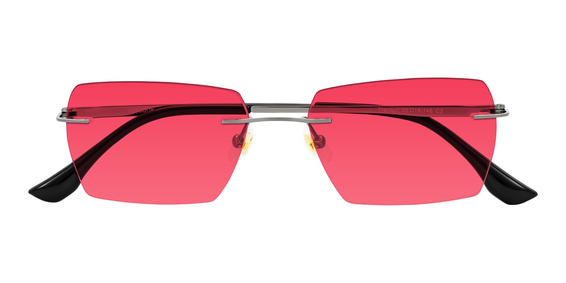 Folded Front of Tranquil in Gunmetal with Red Tinted Lenses