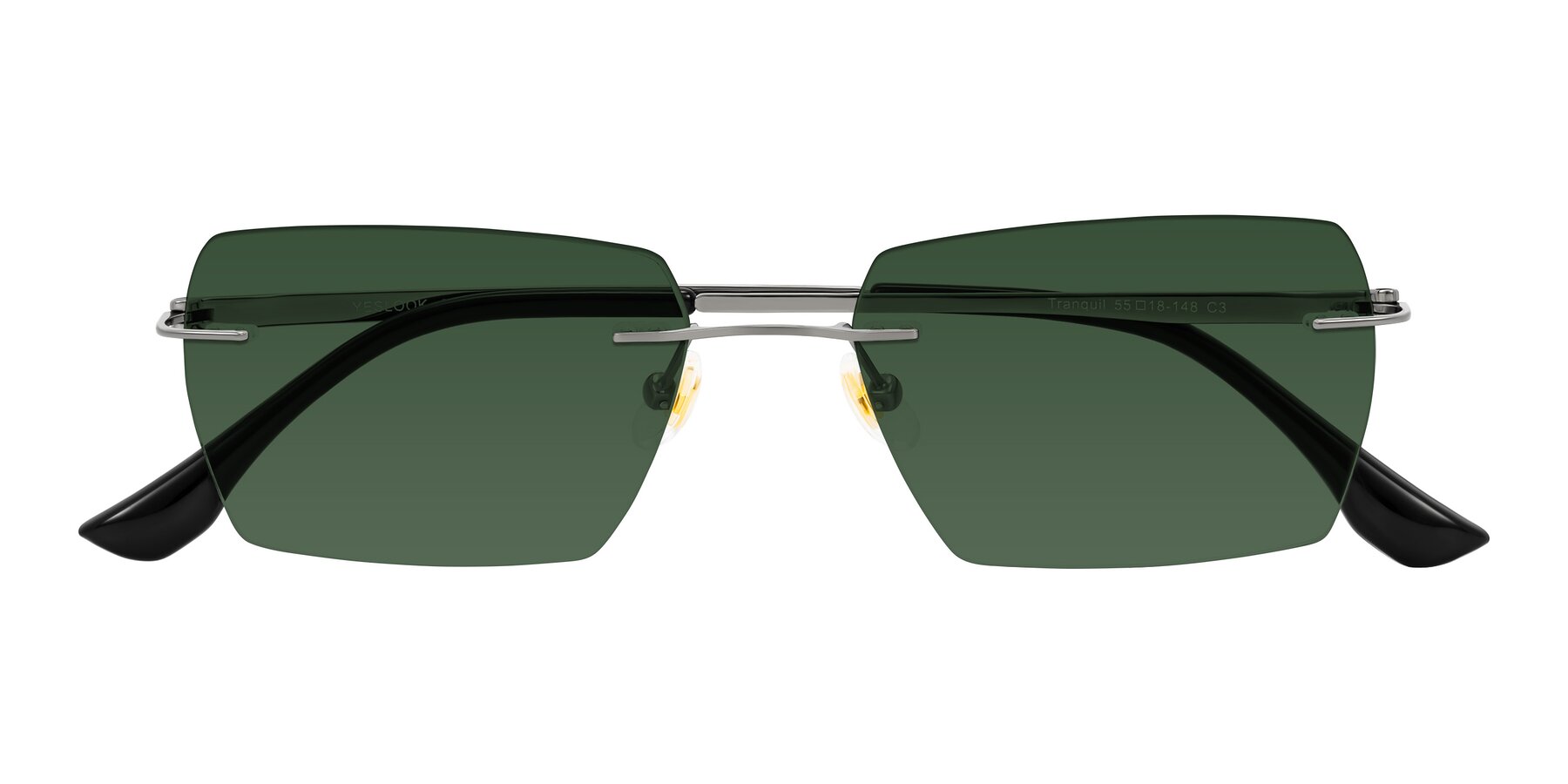 Folded Front of Tranquil in Gunmetal with Green Tinted Lenses