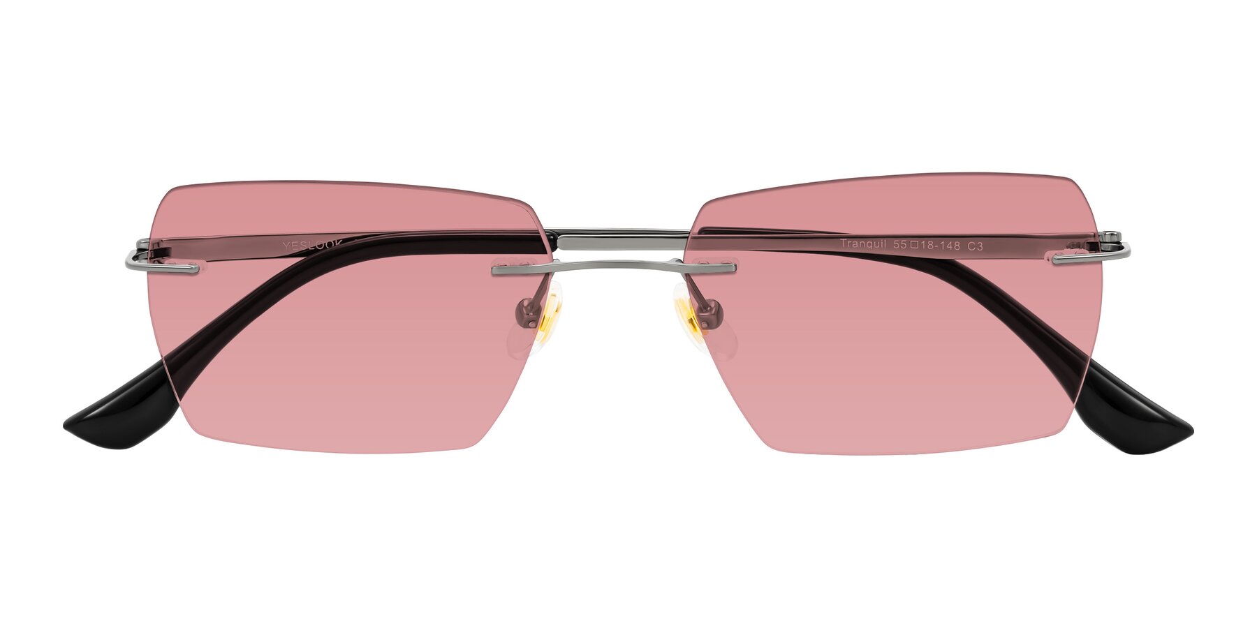 Folded Front of Tranquil in Gunmetal with Medium Garnet Tinted Lenses