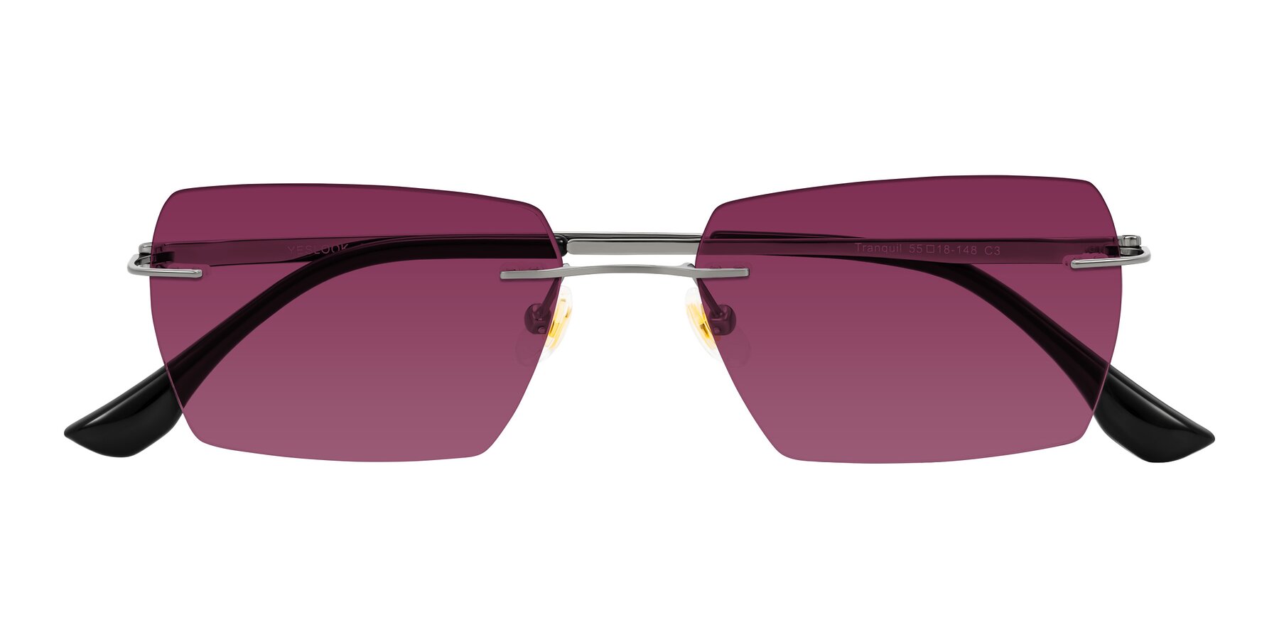 Folded Front of Tranquil in Gunmetal with Wine Tinted Lenses