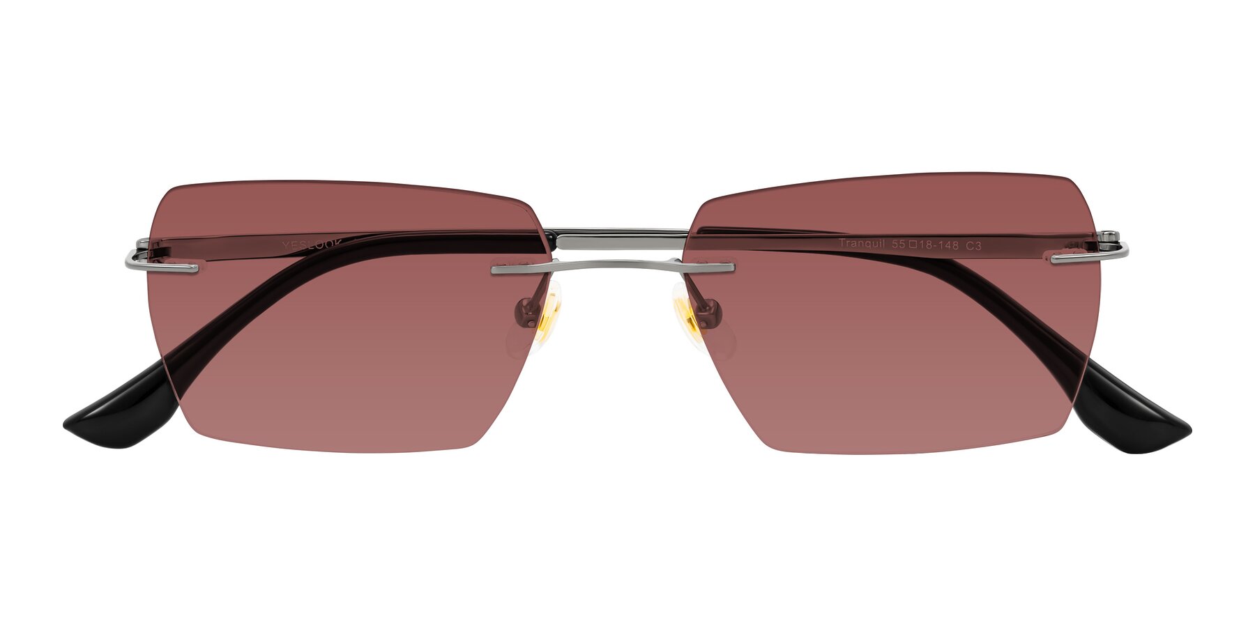 Folded Front of Tranquil in Gunmetal with Garnet Tinted Lenses
