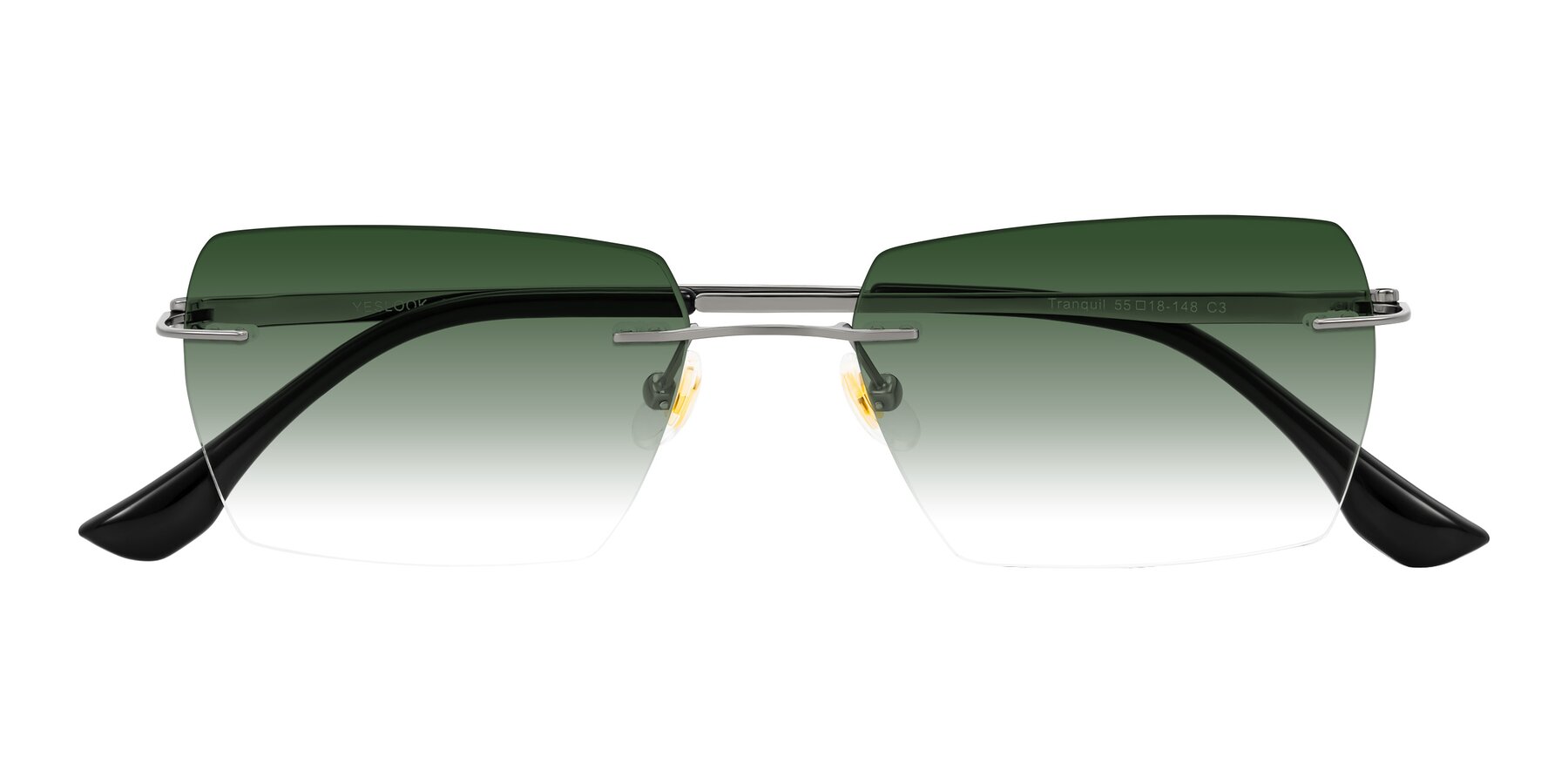 Folded Front of Tranquil in Gunmetal with Green Gradient Lenses