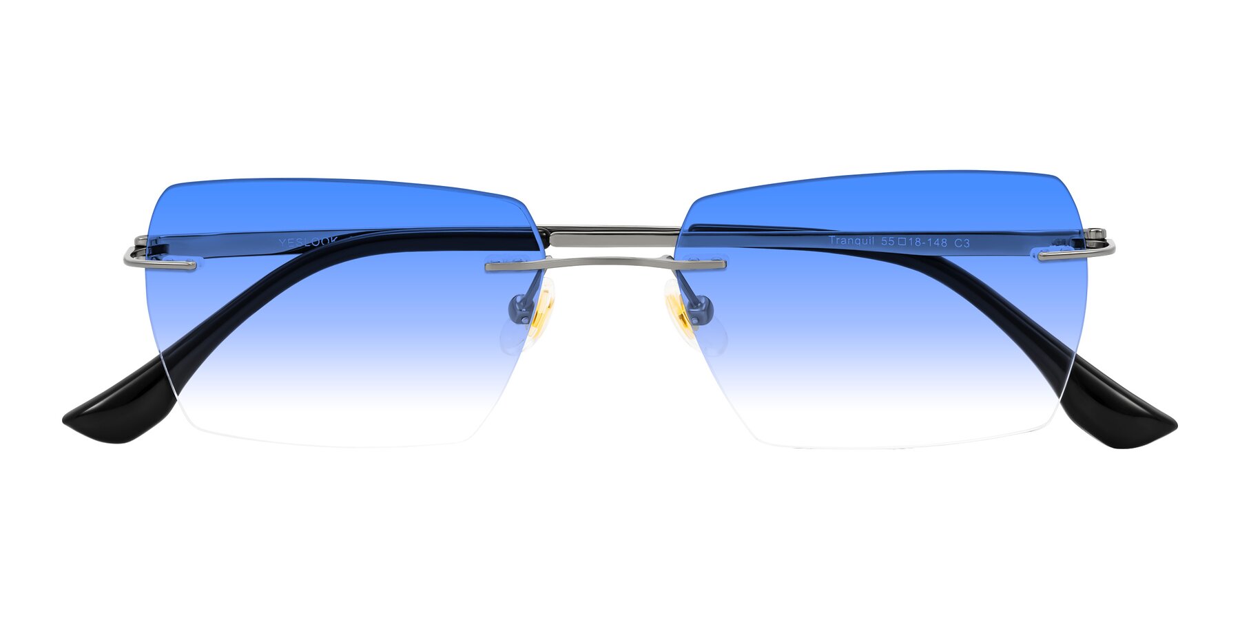 Folded Front of Tranquil in Gunmetal with Blue Gradient Lenses