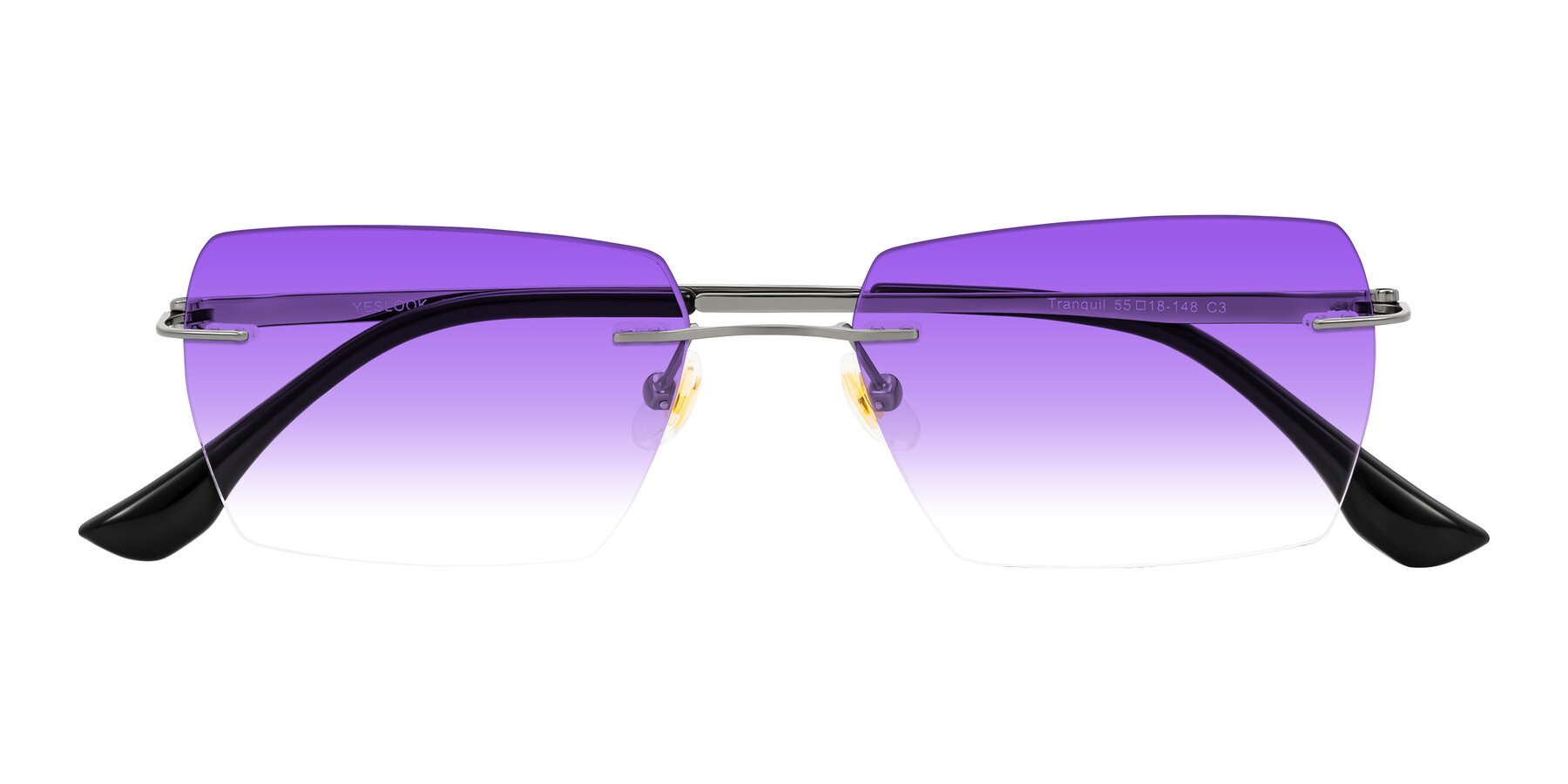 Folded Front of Tranquil in Gunmetal with Purple Gradient Lenses
